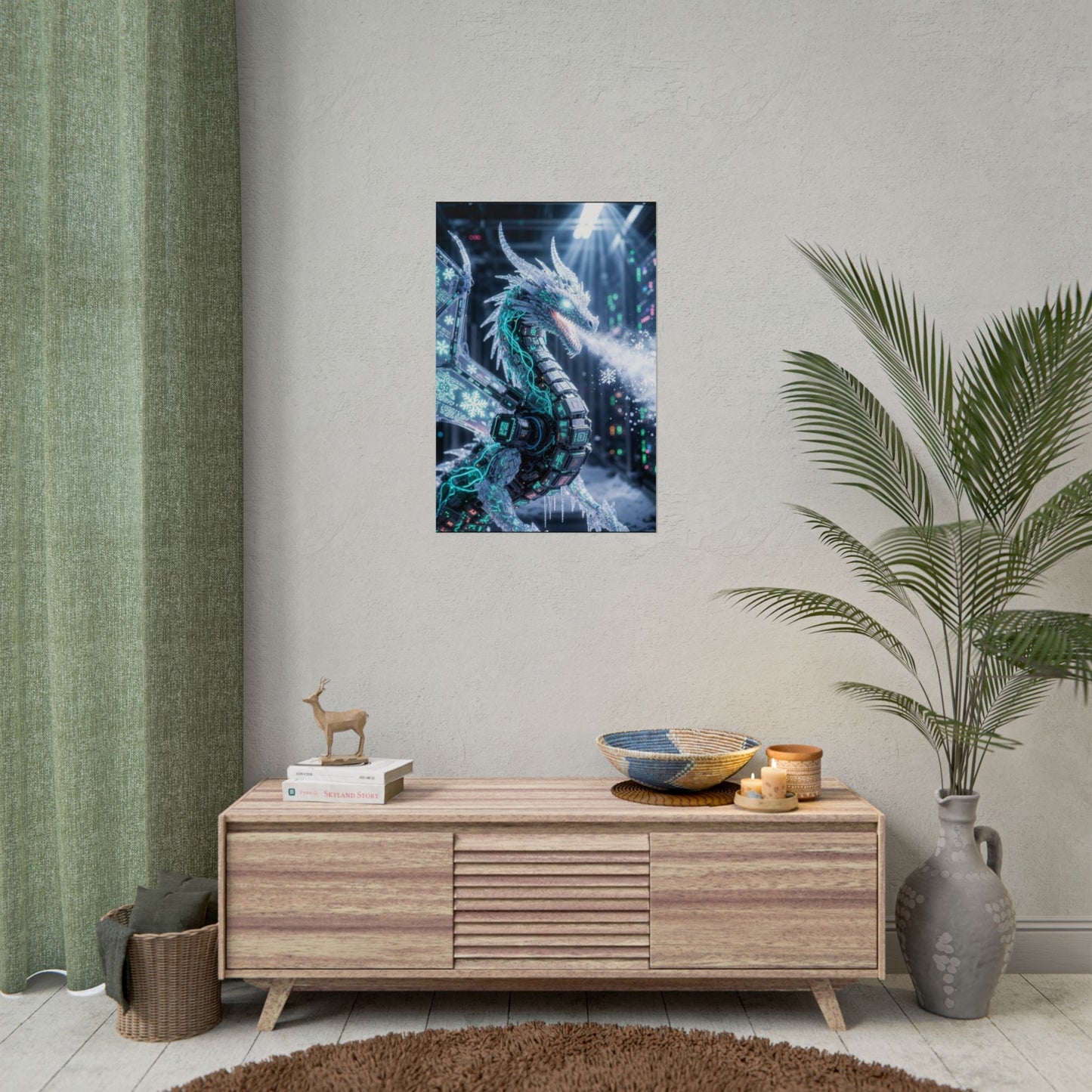 Rolled Poster — Cyber Ice Dragon Fantasy Art Print