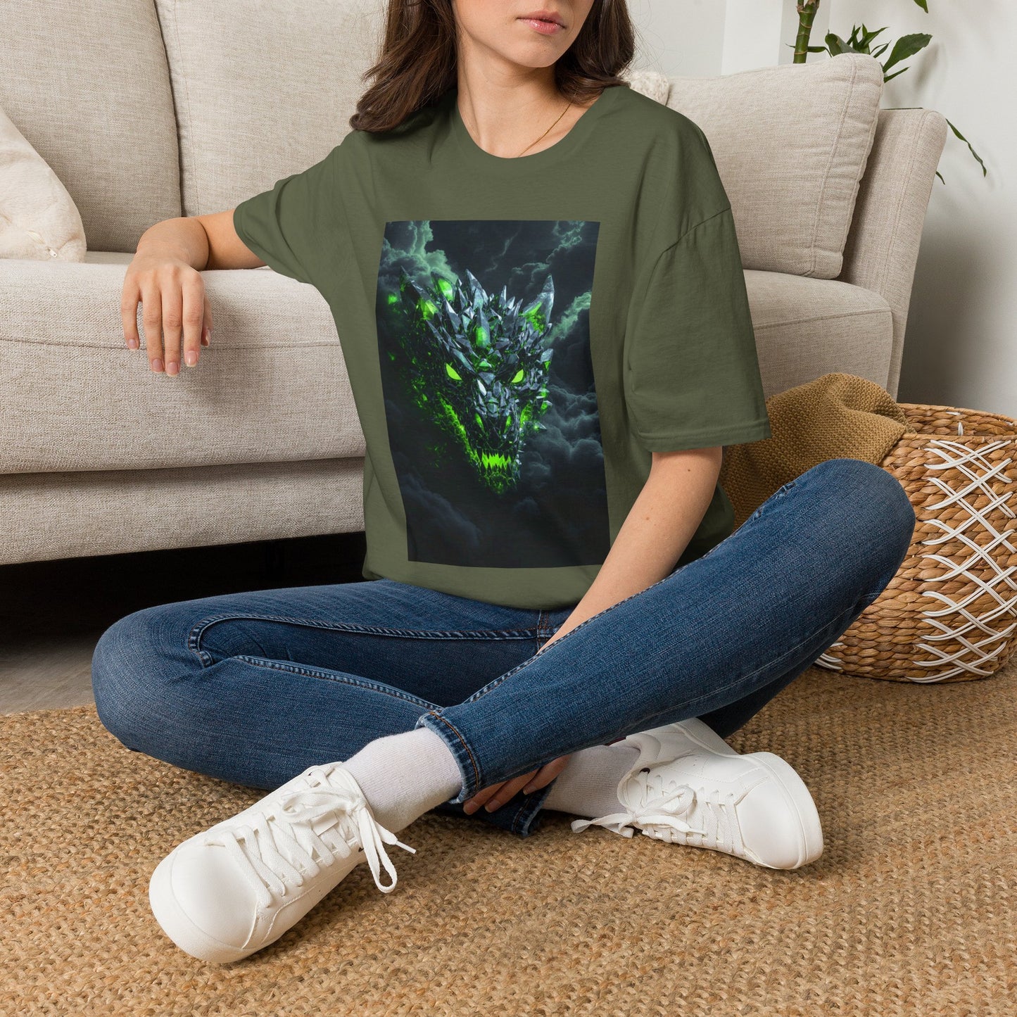 Dragon Skull T‑Shirt — Neon Green Crystal Wyvern Graphic Tee