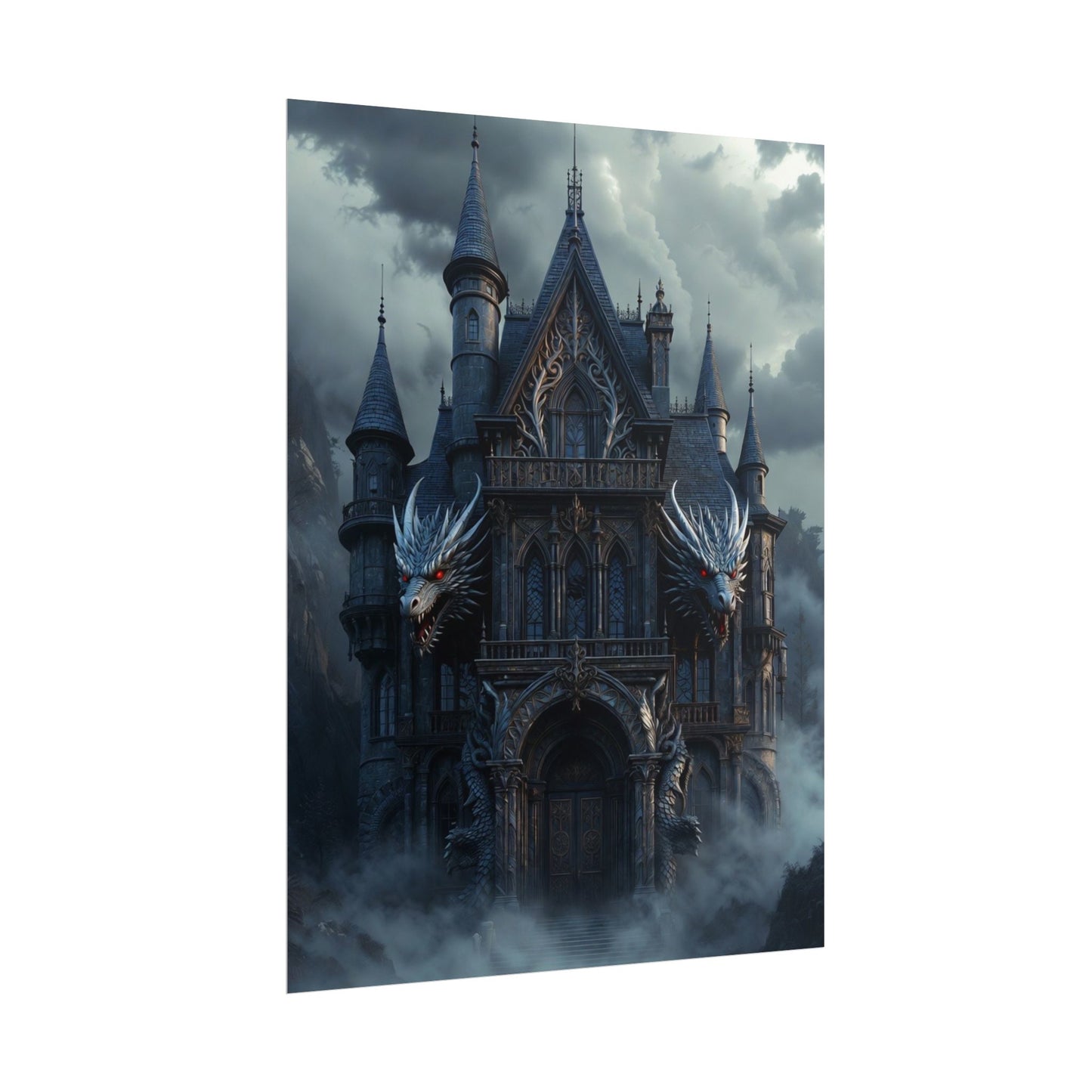 Gothic Dragon Castle Rolled Poster — Dark Fantasy Wall Art