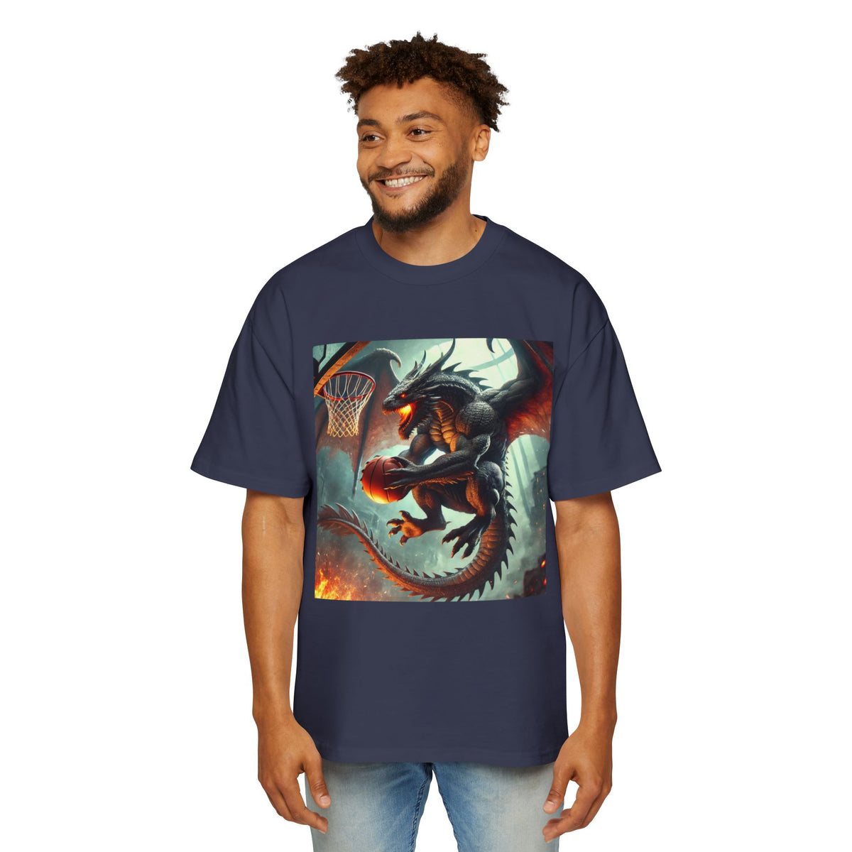 A Men's Fantasy Dragon Basketball Tee - Oversized Graphic Shirt, Streetwear Style, Casual Outfit, Gift for Him, Unique Art Tee