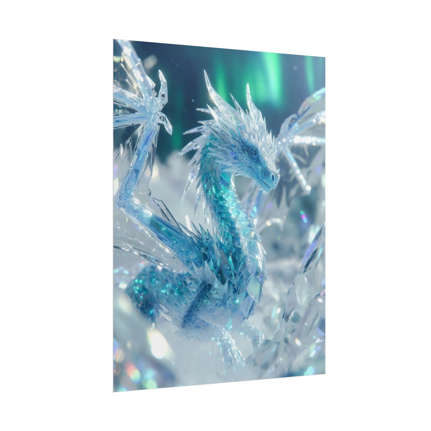 Ice Crystal Dragon Poster — Fantasy Aurora Wall Art (Rolled Poster)
