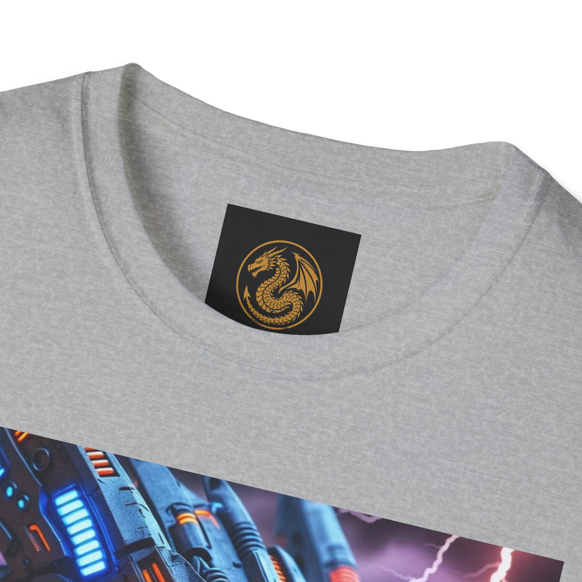 A Cyber Dragon T‑Shirt — Neon Mech Dragon with Lightning Graphic