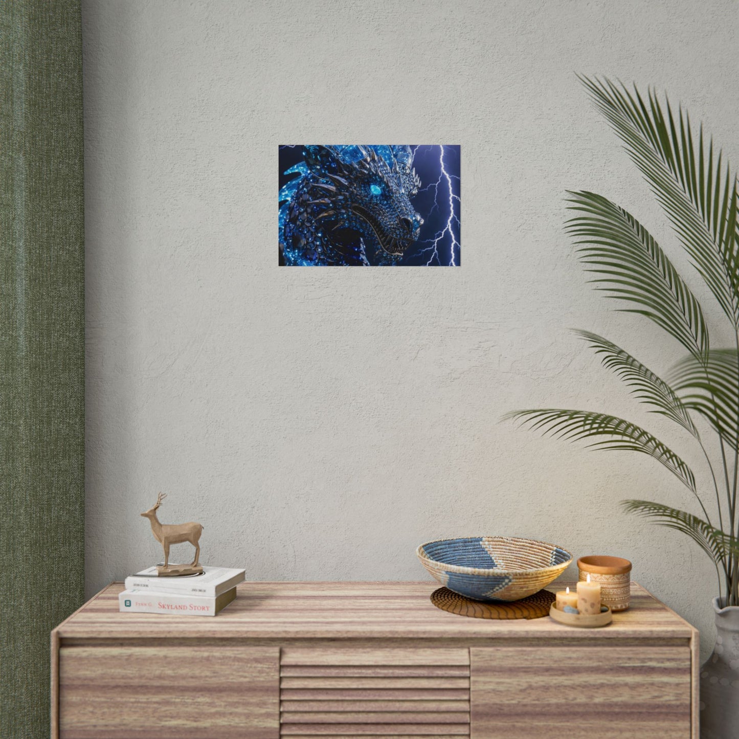 Blue Lightning Dragon Poster — Fantasy Wall Art Rolled Poster