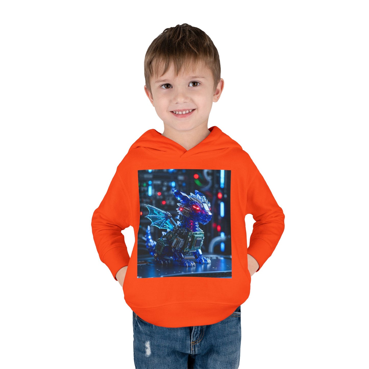 Toddler Hoodie — Neon Robot Dragon Pullover for Kids