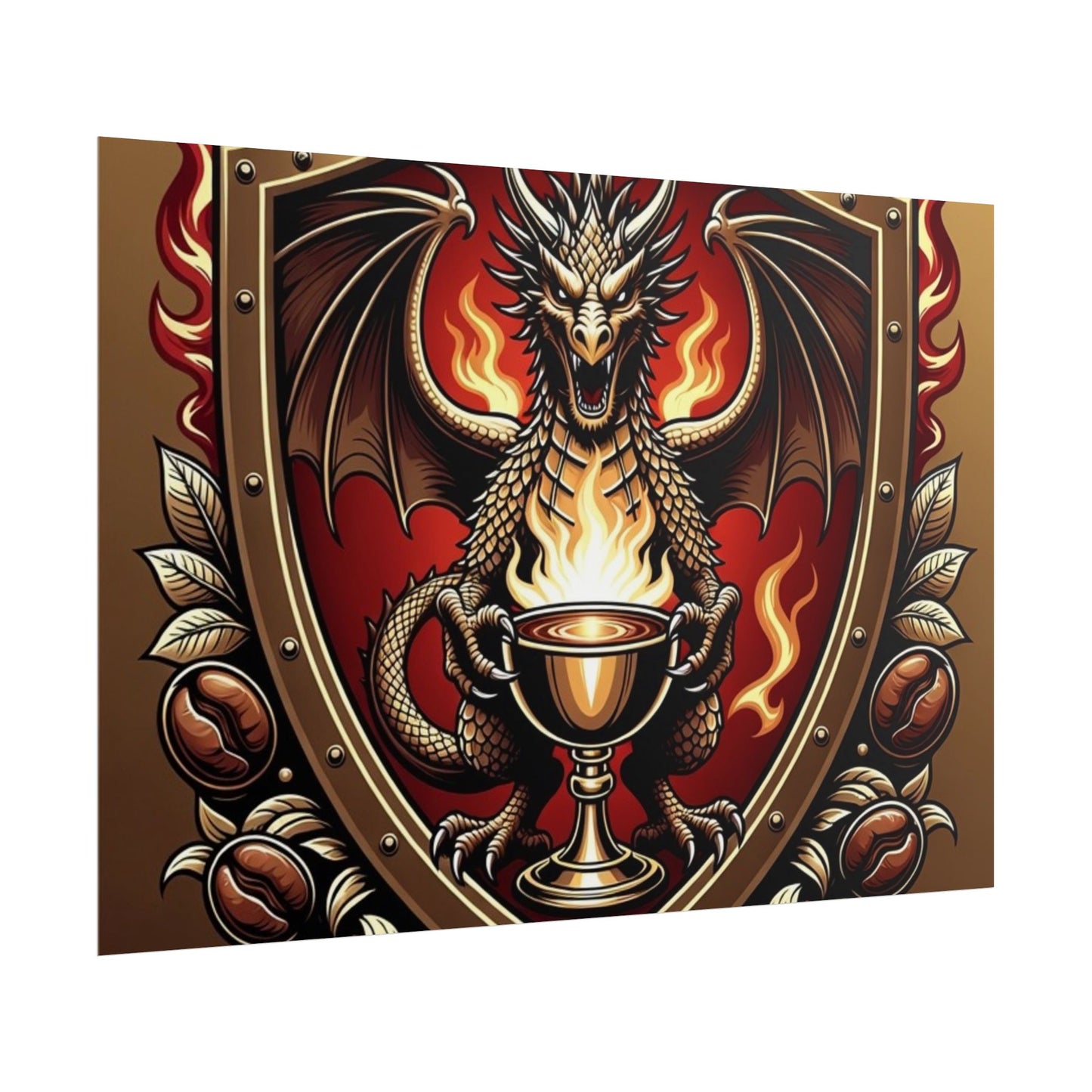 Dragon's Brew Poster — Fantasy Dragon Shield Artwork Rolled Poster