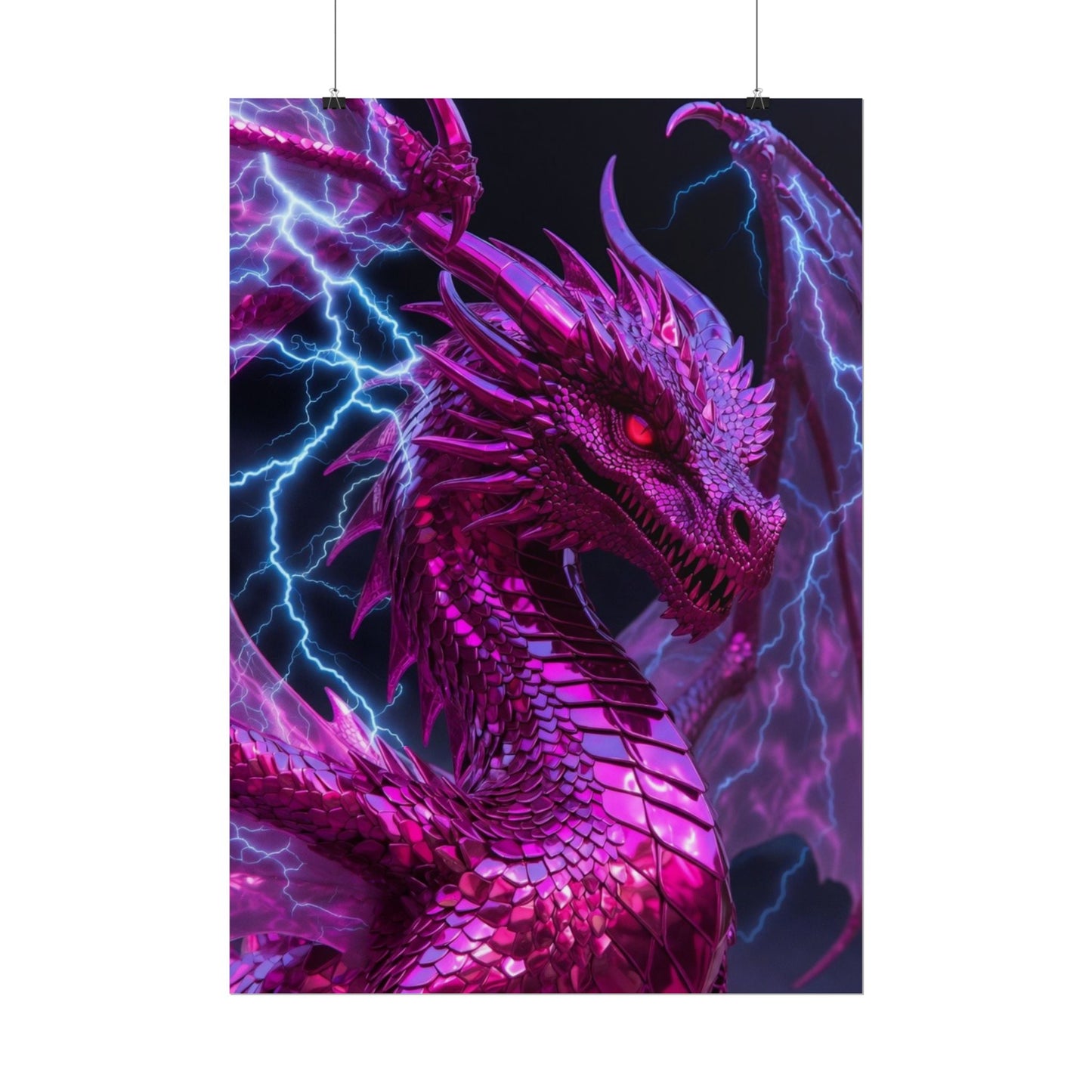 Pink Electric Dragon Poster — Fantasy Wall Art Rolled Poster
