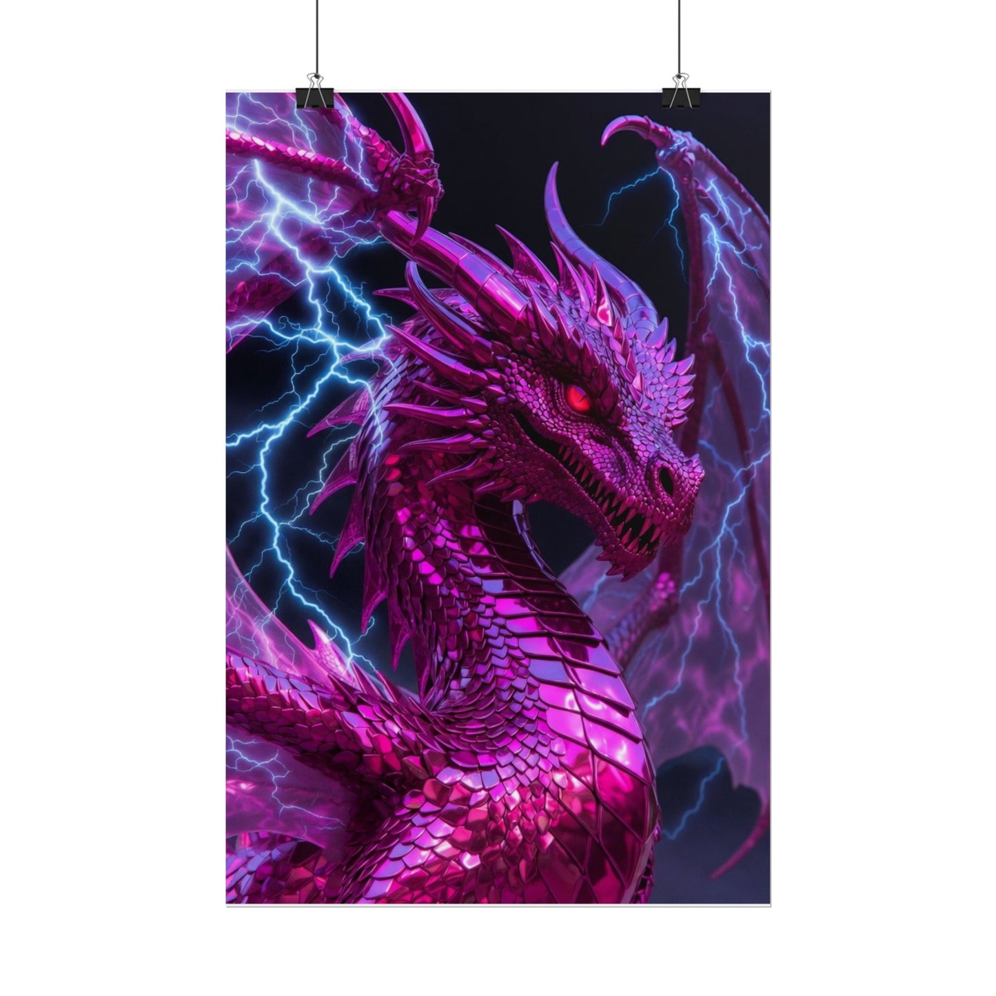 Pink Electric Dragon Poster — Fantasy Wall Art Rolled Poster
