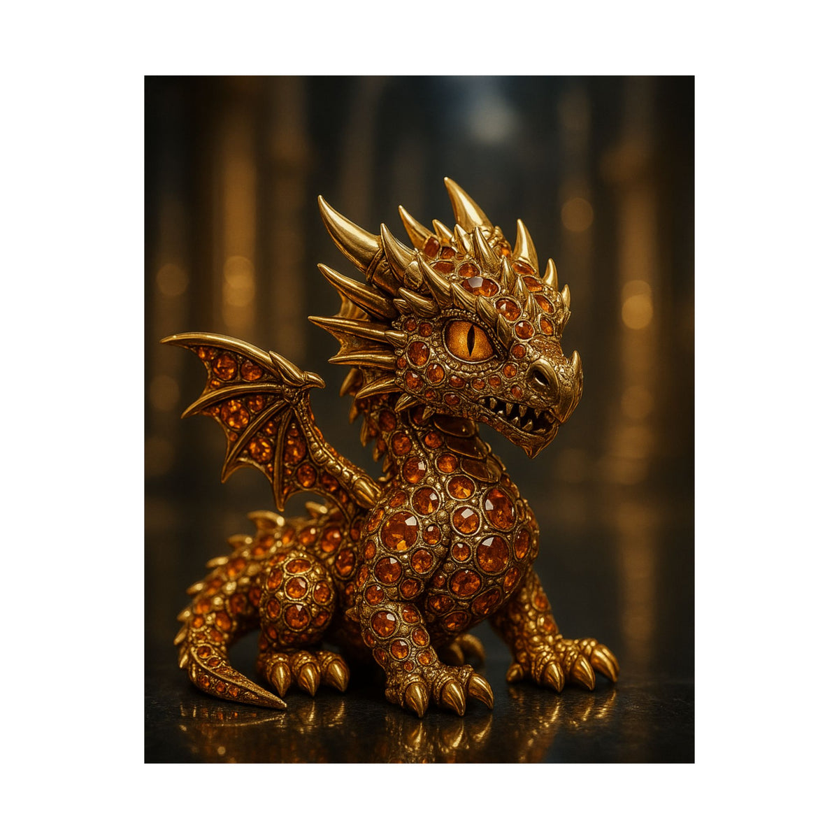 A Golden Orange Dragon Art Print, Satin Poster, Dragon Wall Art, Fantasy Decor, Gift for Gamers, Dragon Lover's Decoration