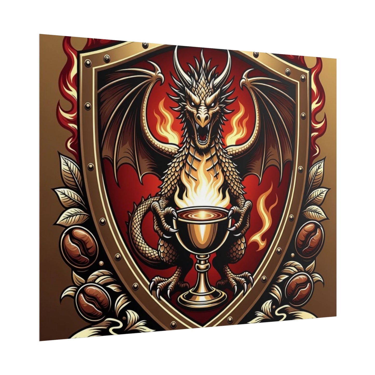 Dragon's Brew Poster — Fantasy Dragon Shield Artwork Rolled Poster