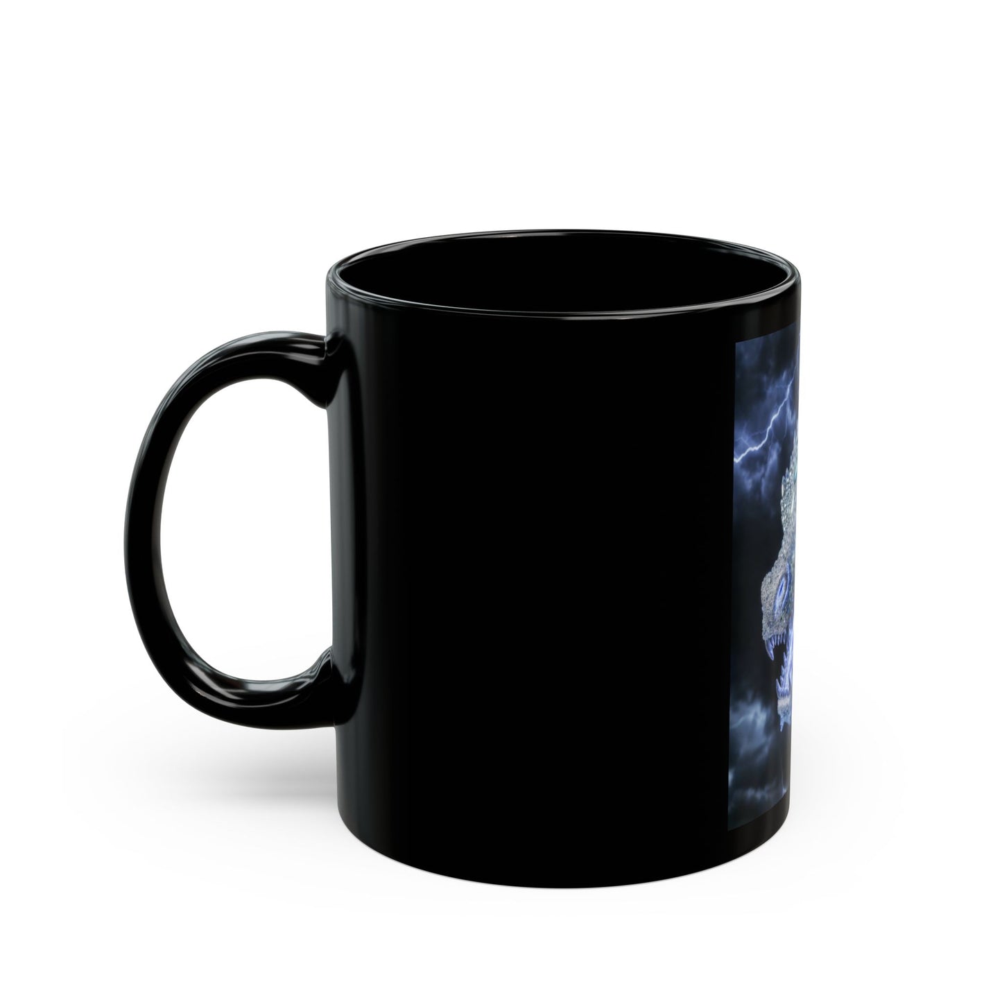 Storm Dragon Black Mug — Electric Blue Fantasy Dragon Coffee Cup (11oz/15oz)