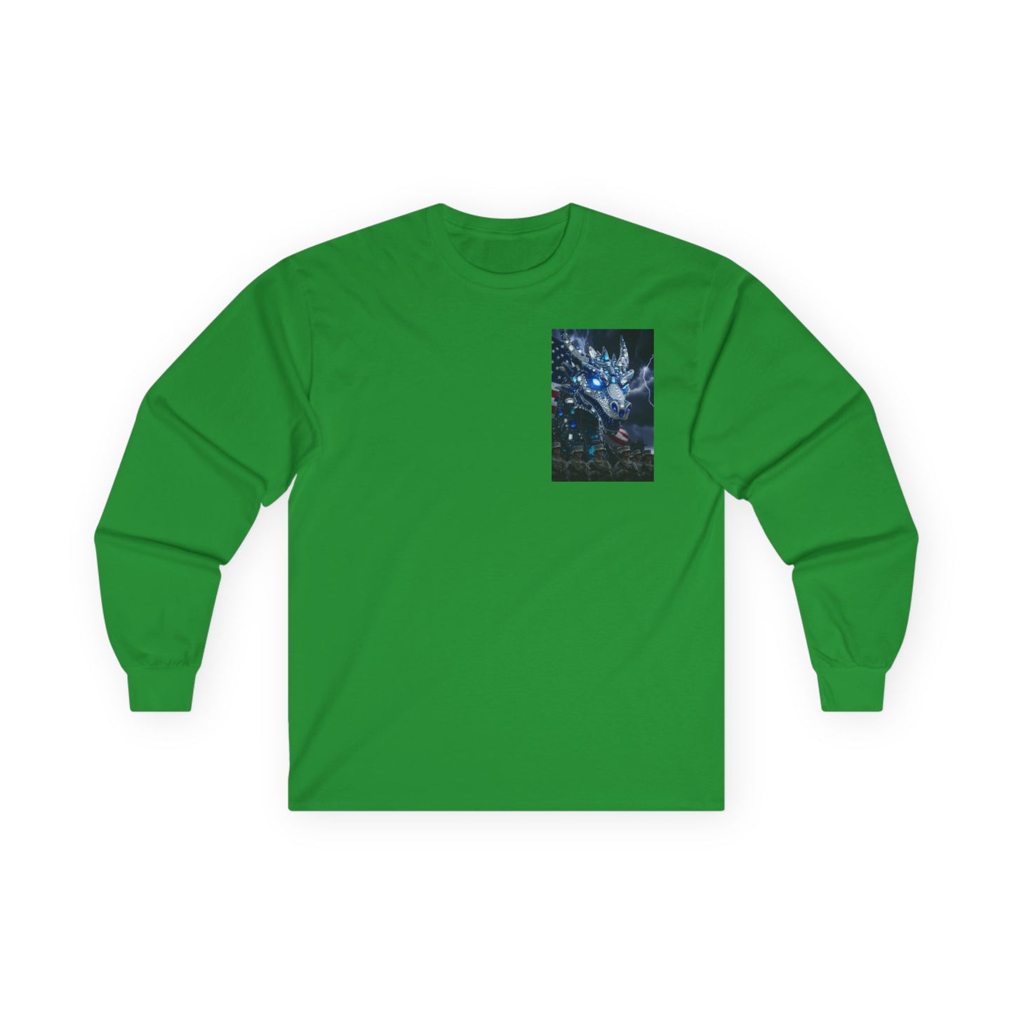 Mystic Blue Dragon Long Sleeve Tee — Night Forest Animal Graphic