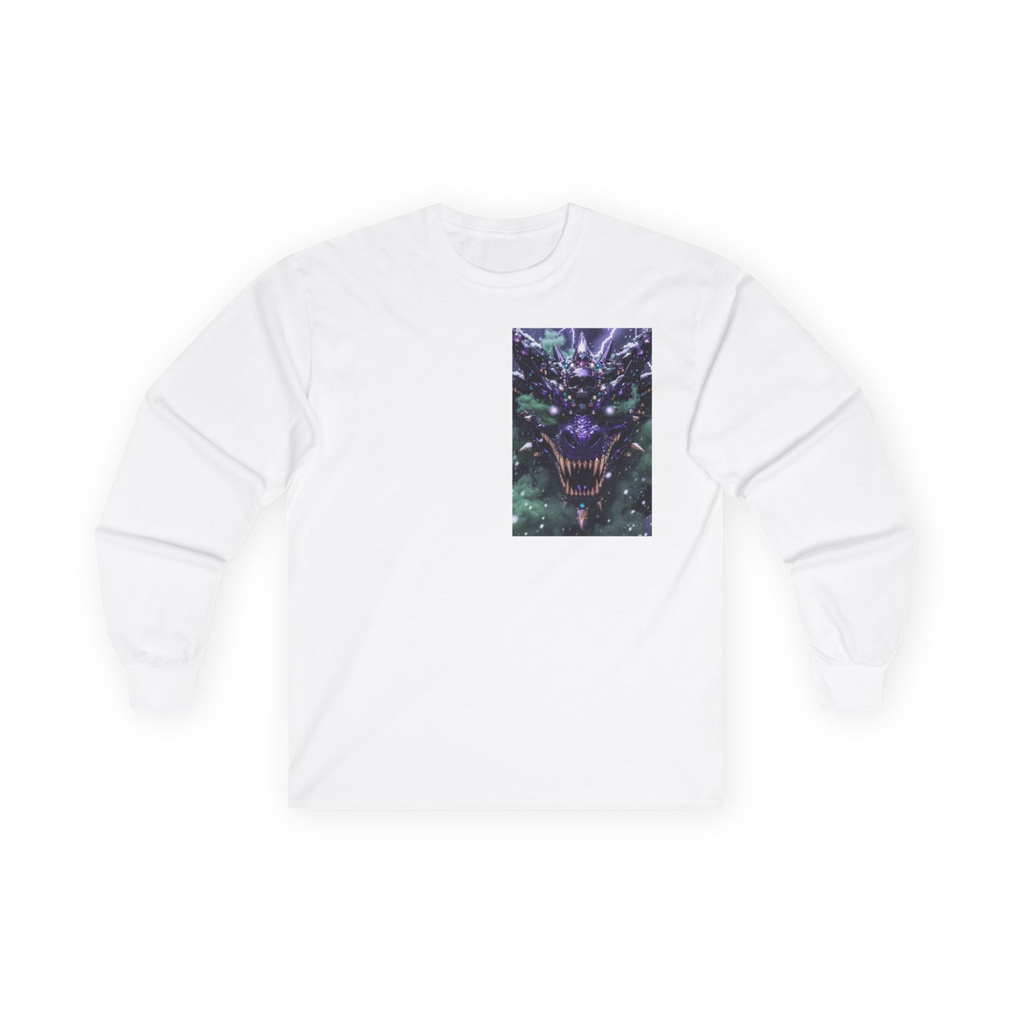 Dragon Skull Face Long Sleeve Tee — Dark Fantasy Chest Graphic