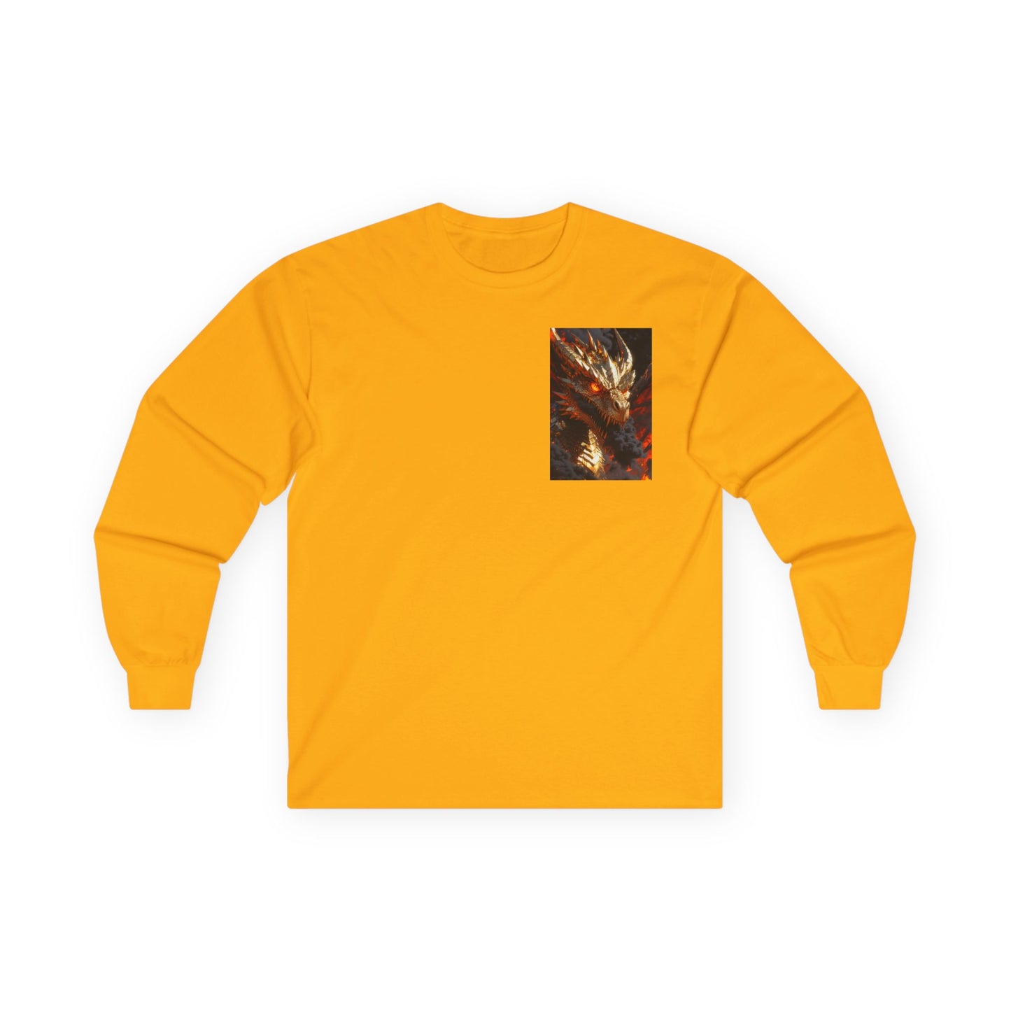 Dragon Flame Chest Graphic Long Sleeve Tee — Fiery Fantasy Shirt