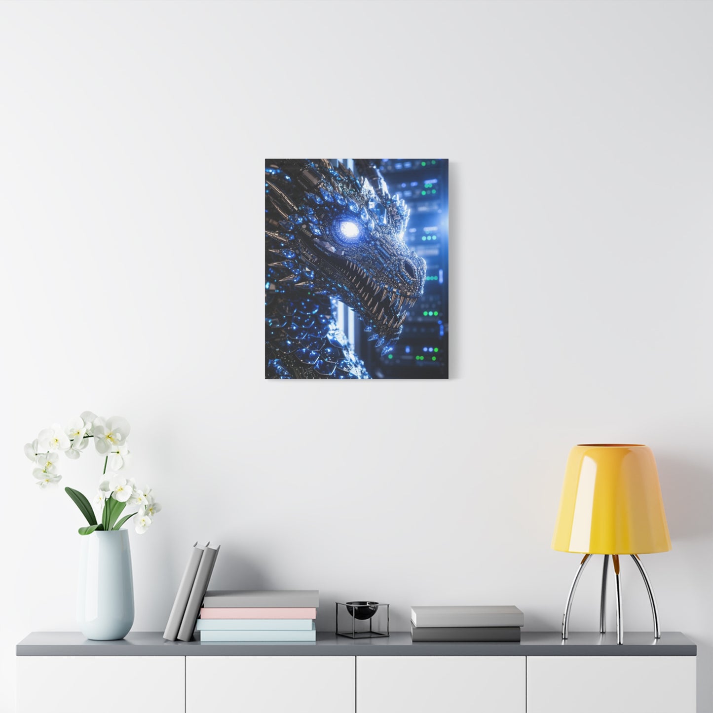 Cyber Dragon Canvas Print — Futuristic Metallic Dragon Wall Art