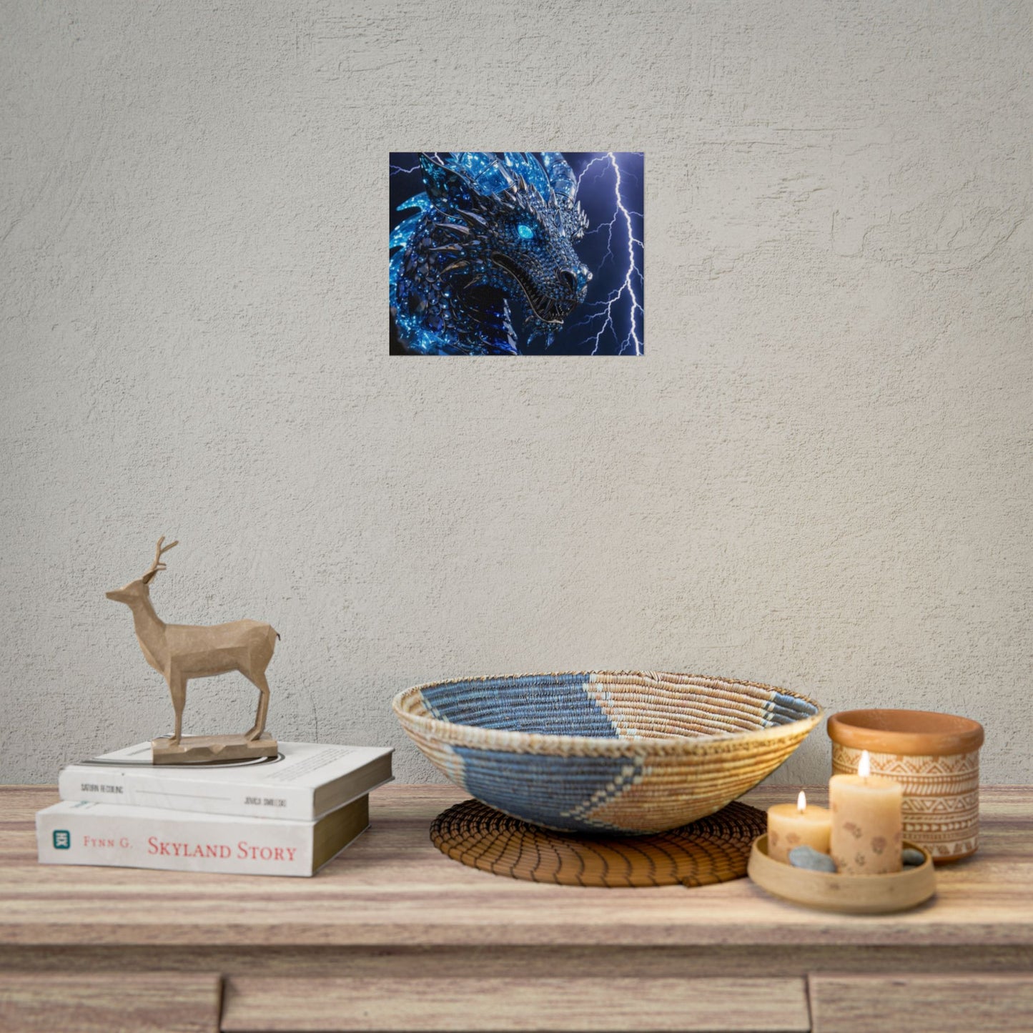 Blue Lightning Dragon Poster — Fantasy Wall Art Rolled Poster