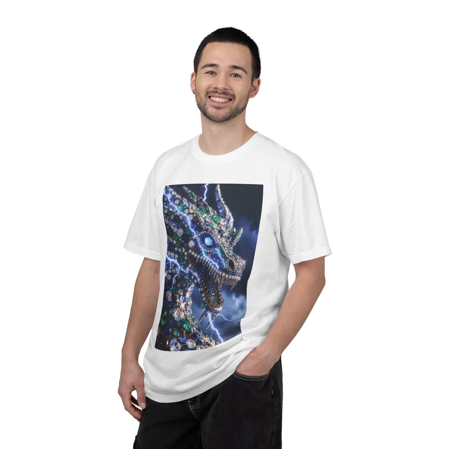 Dragon Lightning Graphic T-Shirt — Jewel-Studded Dragon Design