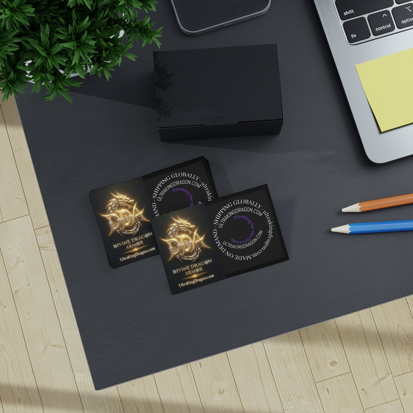 Gold Dragon Armor Business Cards — 100 Premium Metallic Logo Cards