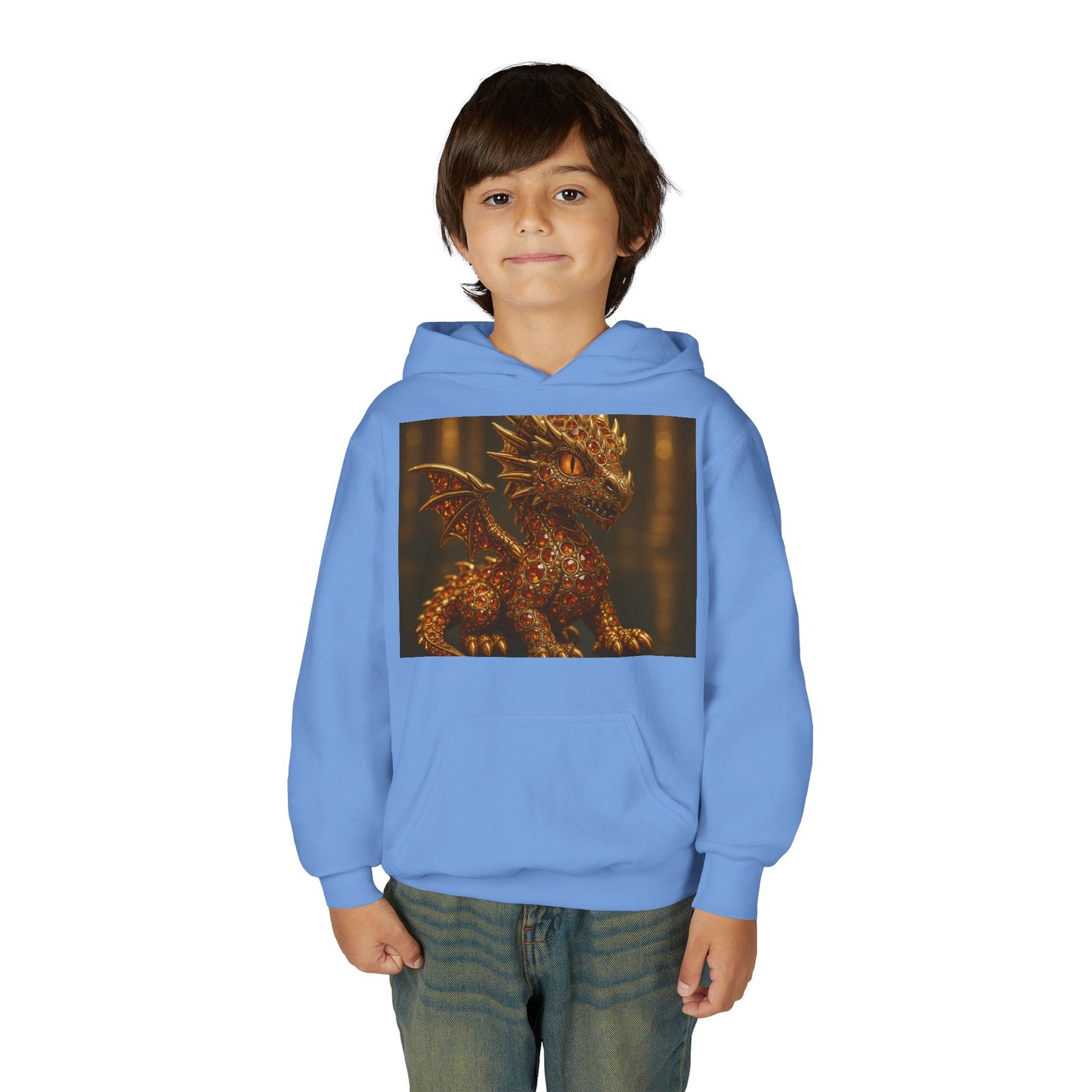 Dragon Fantasy Youth Heavy Blend Hooded Sweatshirt, Adventure Hoodie, Gift for Kids, Fantasy Apparel, Cozy Sweatshirt for Young Dreamers