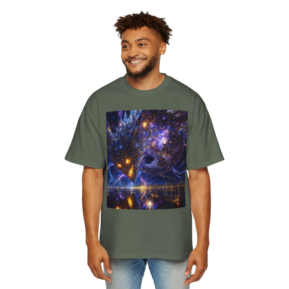 A Men's Oversized Cosmic Art Tee - Unique Space Graphic T-Shirt for Casual Wear, Sci-Fi Lovers, Gift for Birthdays, Festivals, Art Enthusiasts