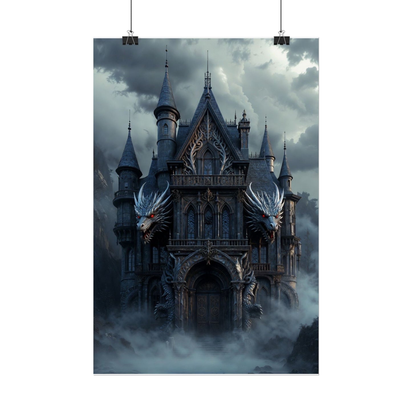 Gothic Dragon Castle Rolled Poster — Dark Fantasy Wall Art