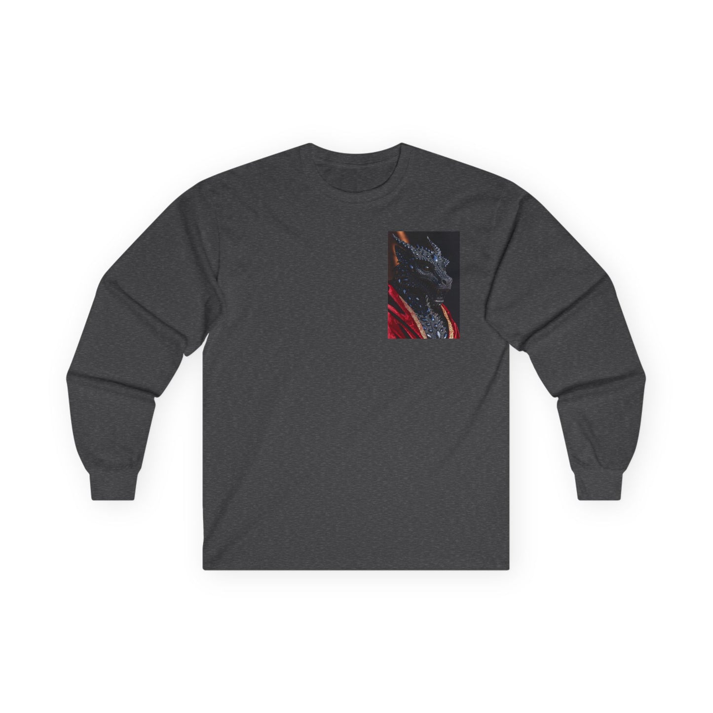 Long Sleeve Tee — Abstract Red & Black Dragon Marble Chest Print