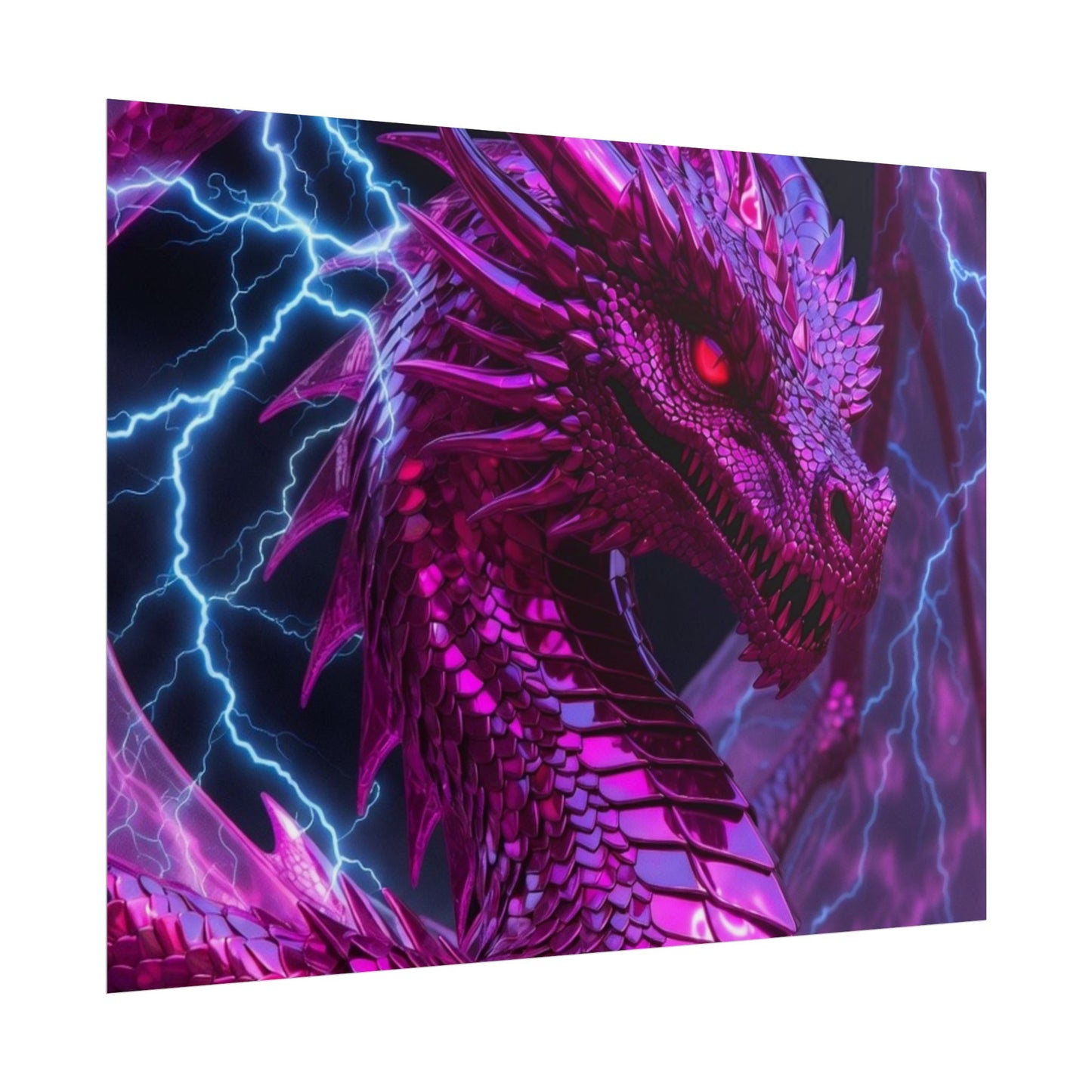 Pink Electric Dragon Poster — Fantasy Wall Art Rolled Poster