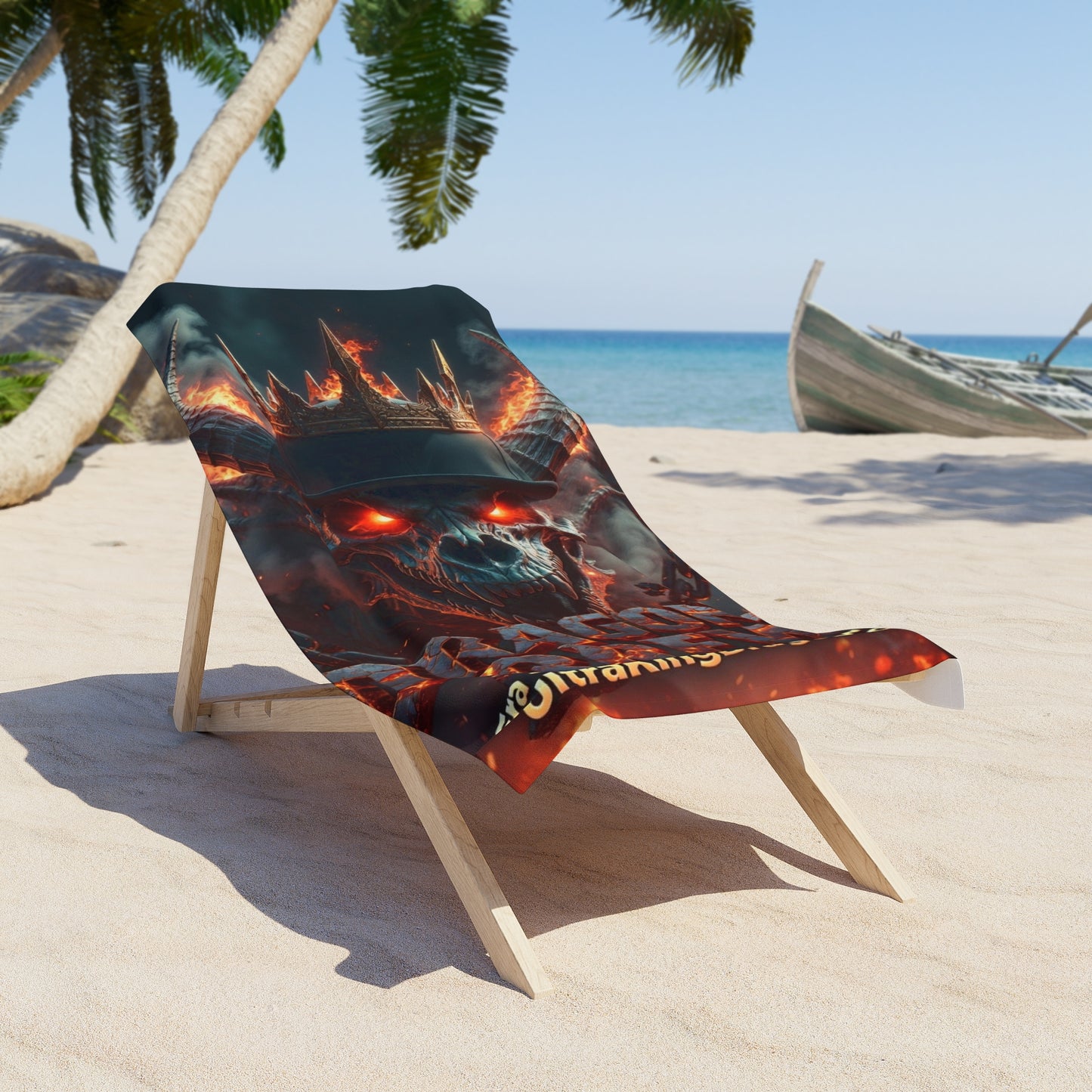 Dragon Skull Beach Towel — Fiery Skull Design with Glowing Eyes (Promotional Text Included)