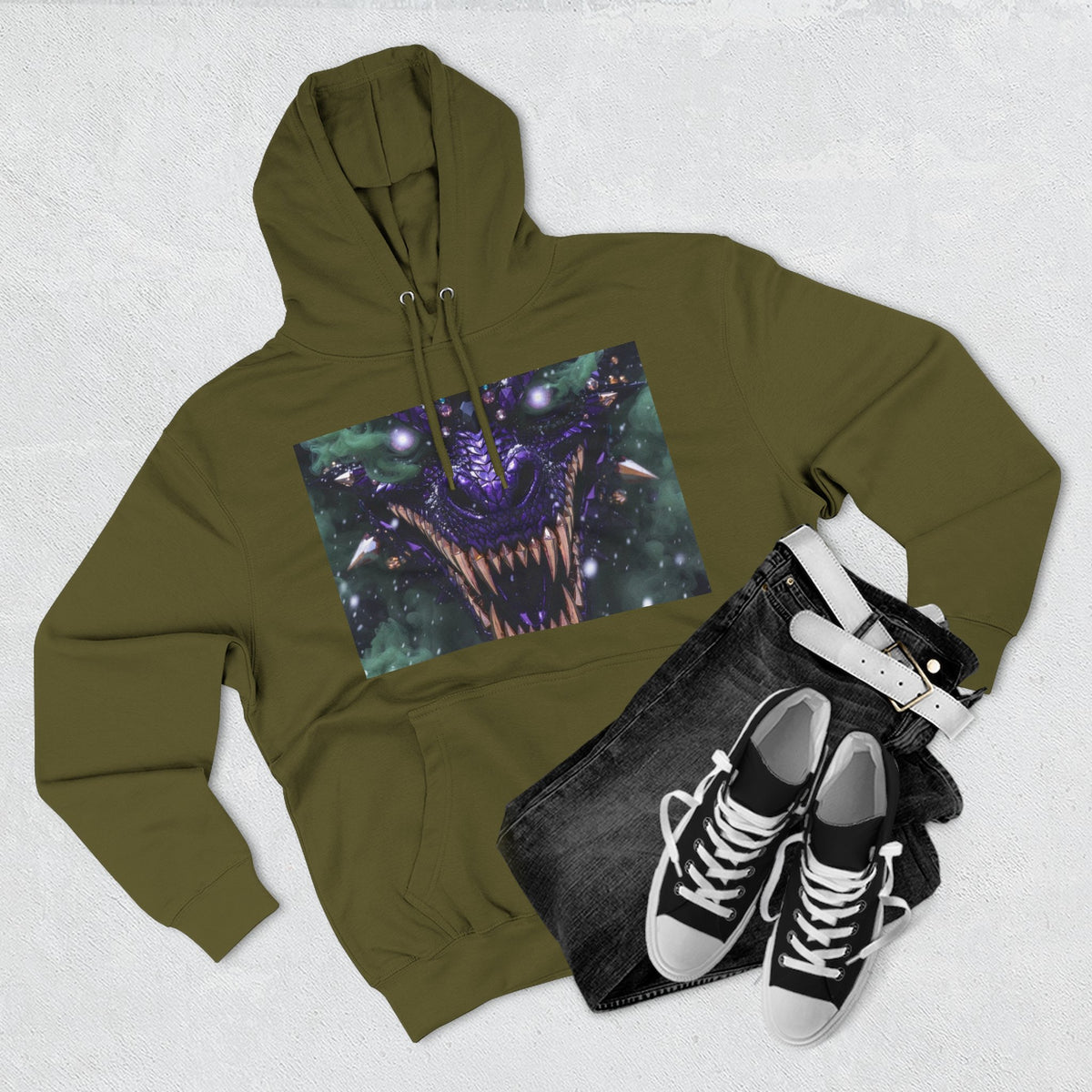 A Mystic Cosmic 🐉 Hoodie — Astral Galaxy Cat Chest Print Fleece Hoodie