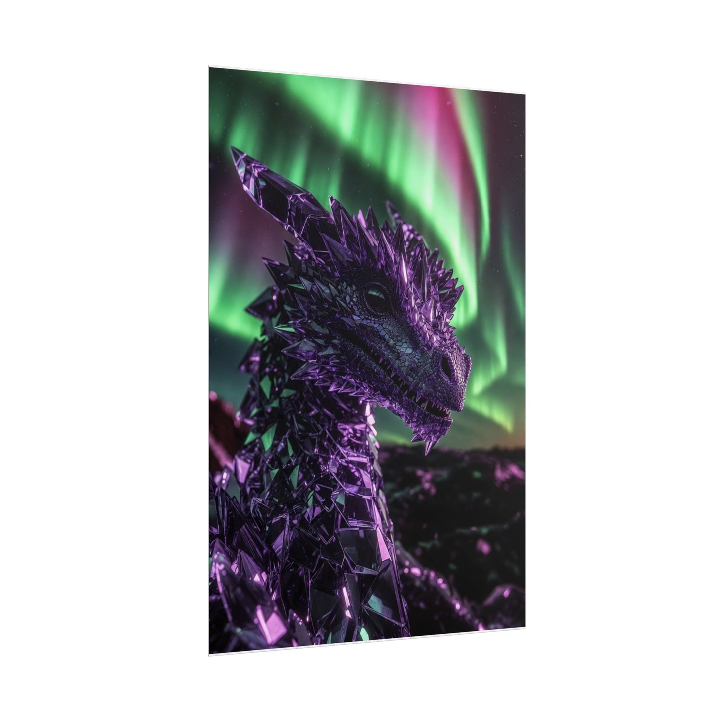Aurora Dragon Rolled Poster — Purple Crystal Dragon Wall Art