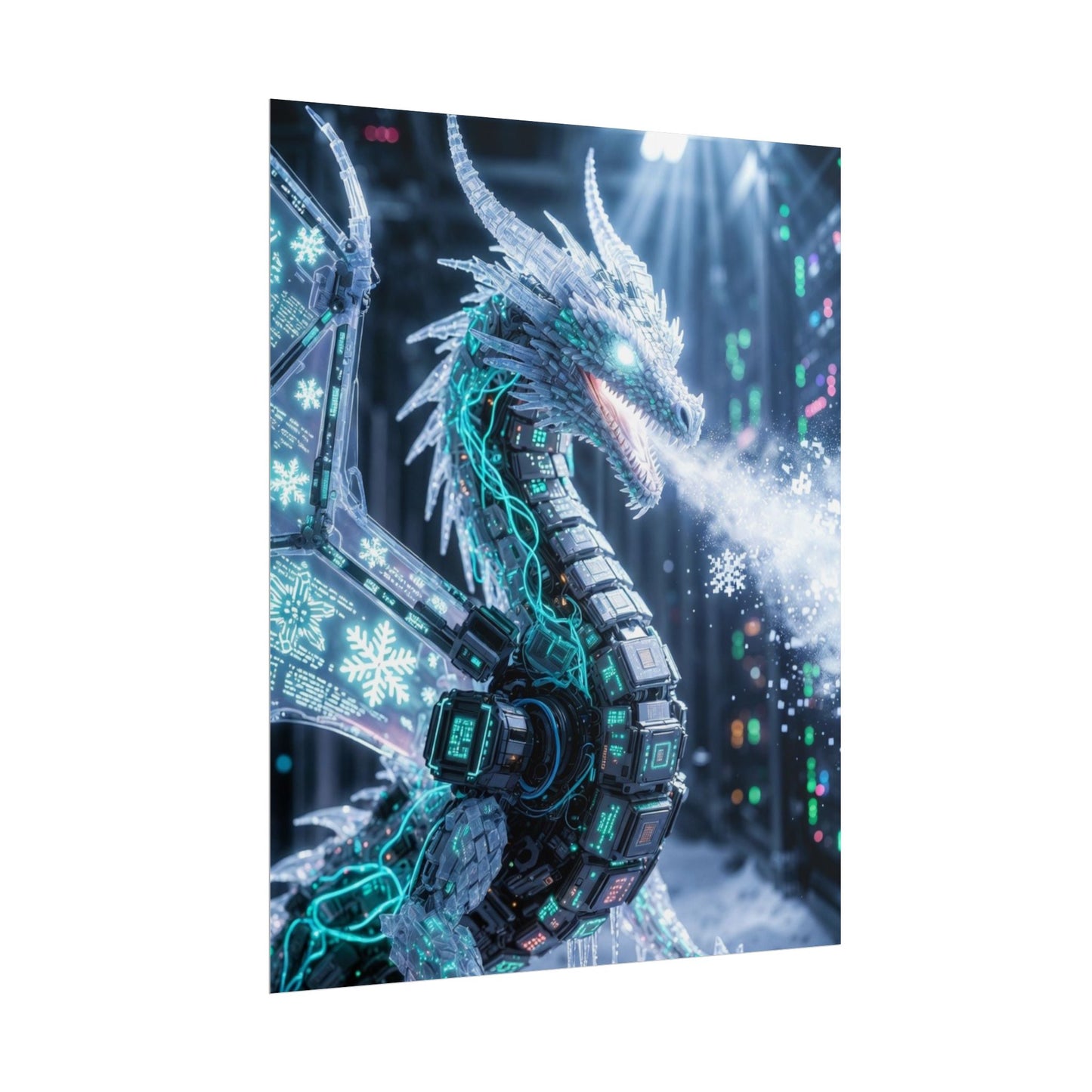 Rolled Poster — Cyber Ice Dragon Fantasy Art Print