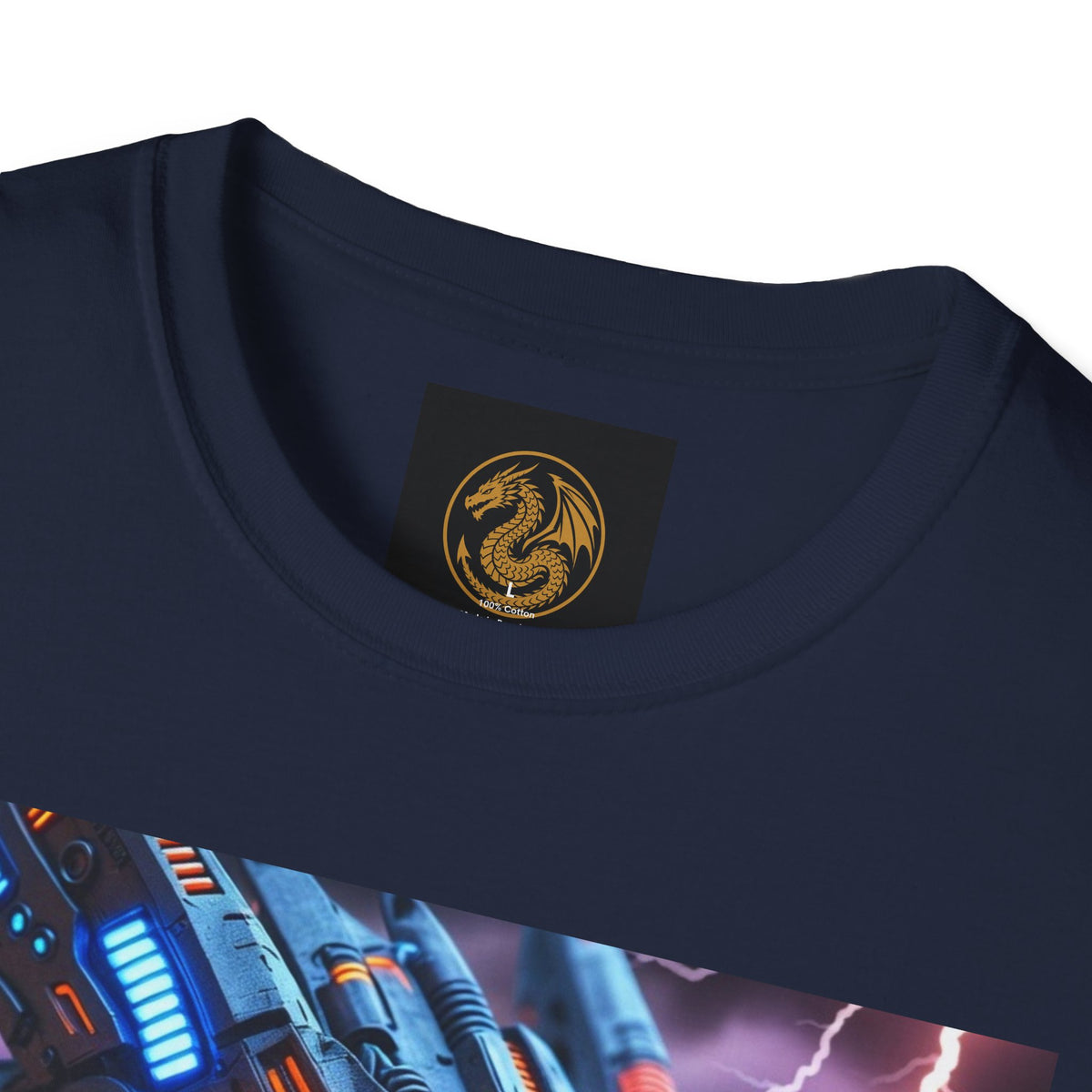 A Cyber Dragon T‑Shirt — Neon Mech Dragon with Lightning Graphic