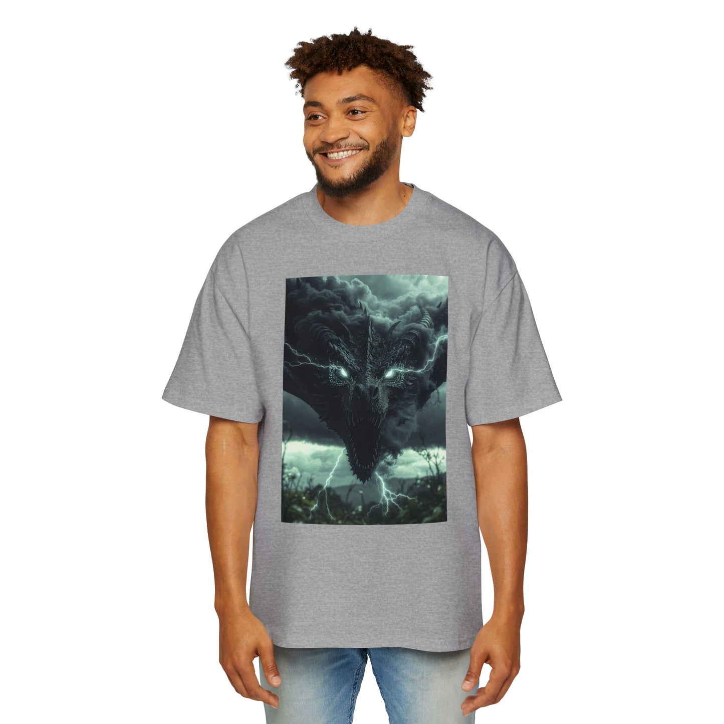 Storm Dragon Graphic Tee — Dark Fantasy Oversized Men's T-Shirt