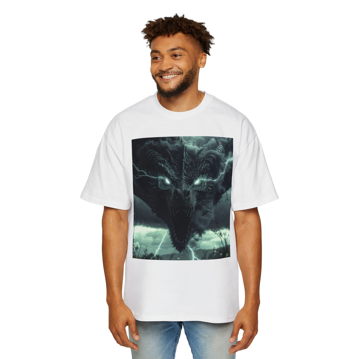 A Storm Dragon Graphic Tee — Dark Fantasy Oversized Men's T-Shirt