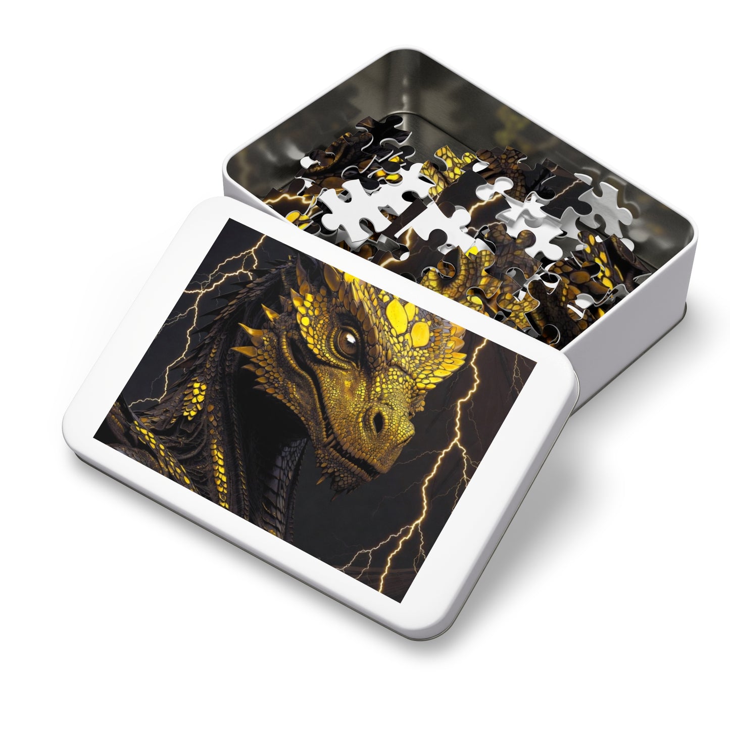 Dragon Gem Jigsaw Puzzle with Tin, Fantasy Puzzle, Kids Activities, Gifts for Game Lovers, Unique Collectible Piece