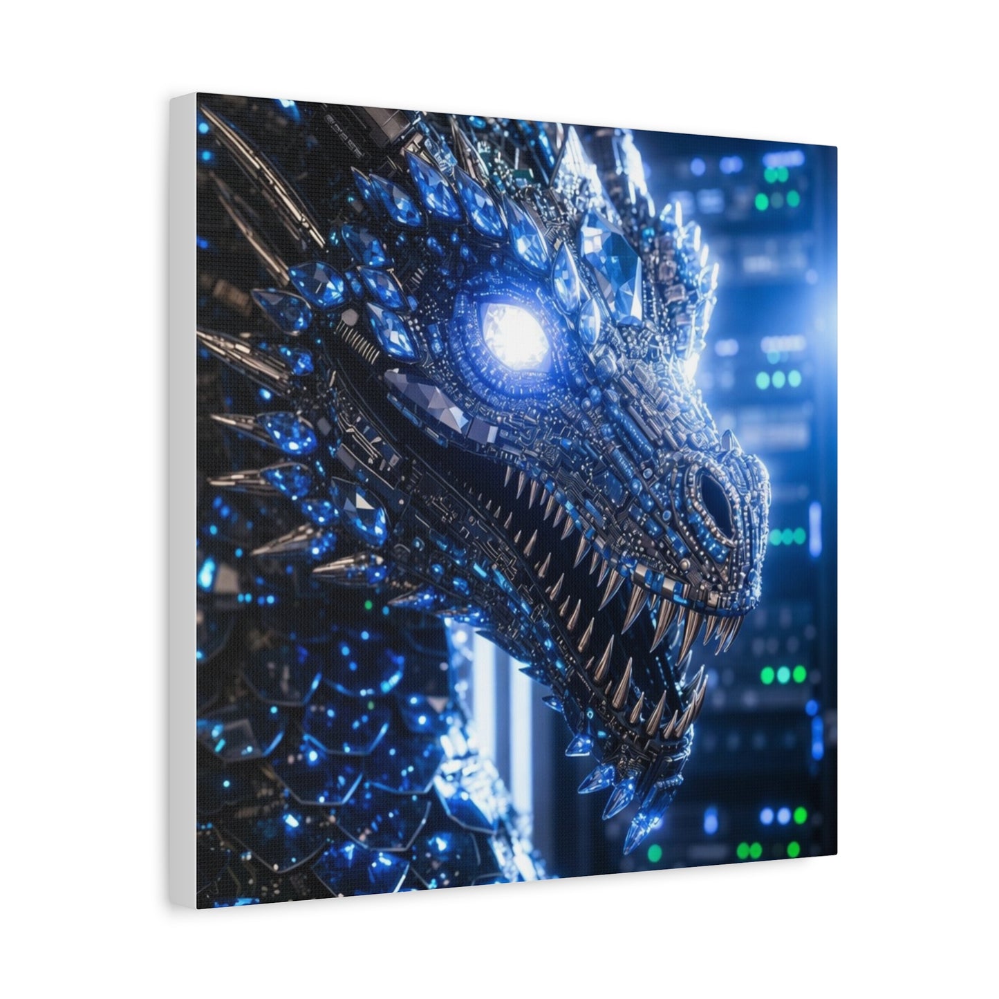 Cyber Dragon Canvas Print — Futuristic Metallic Dragon Wall Art