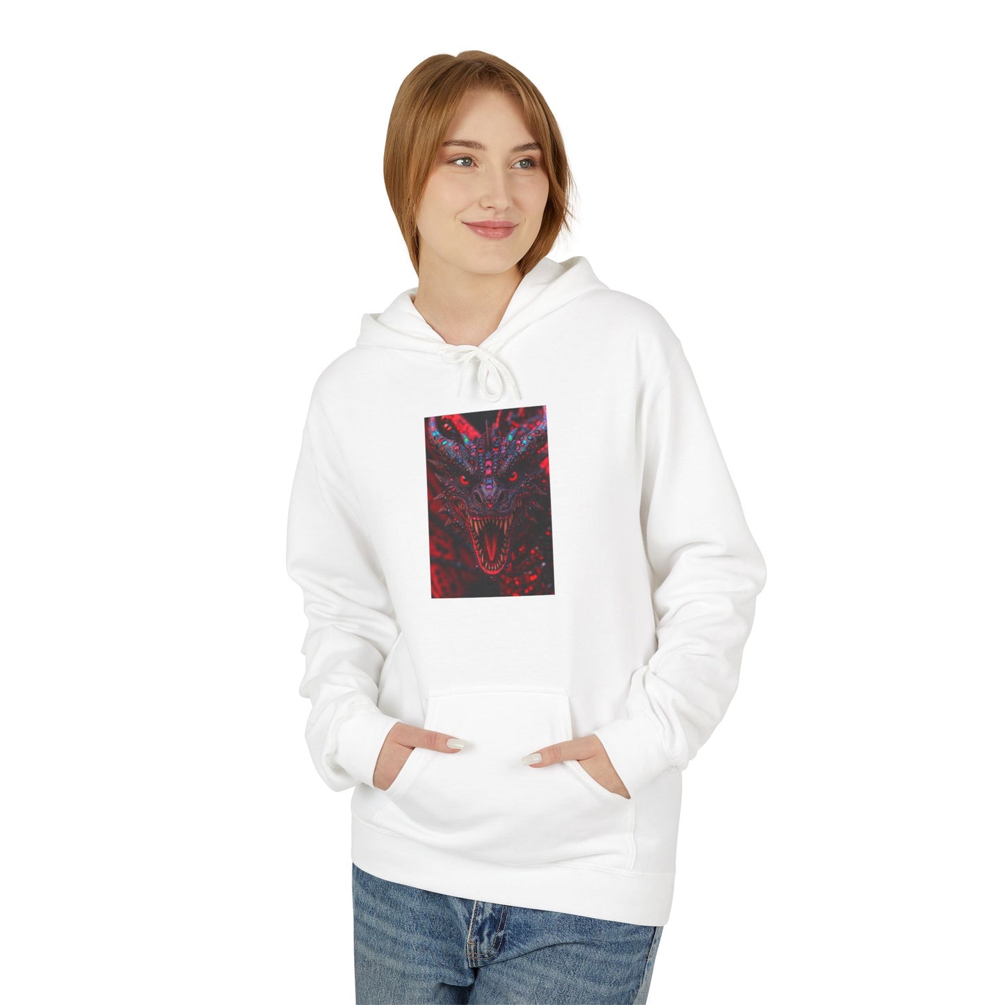Abstract Red Dragon Marble Hoodie — Minimal Center Art Pullover