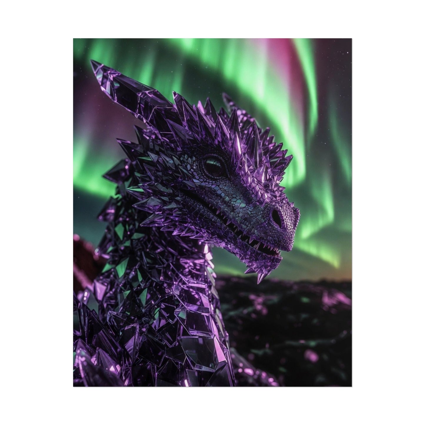 Aurora Dragon Rolled Poster — Purple Crystal Dragon Wall Art