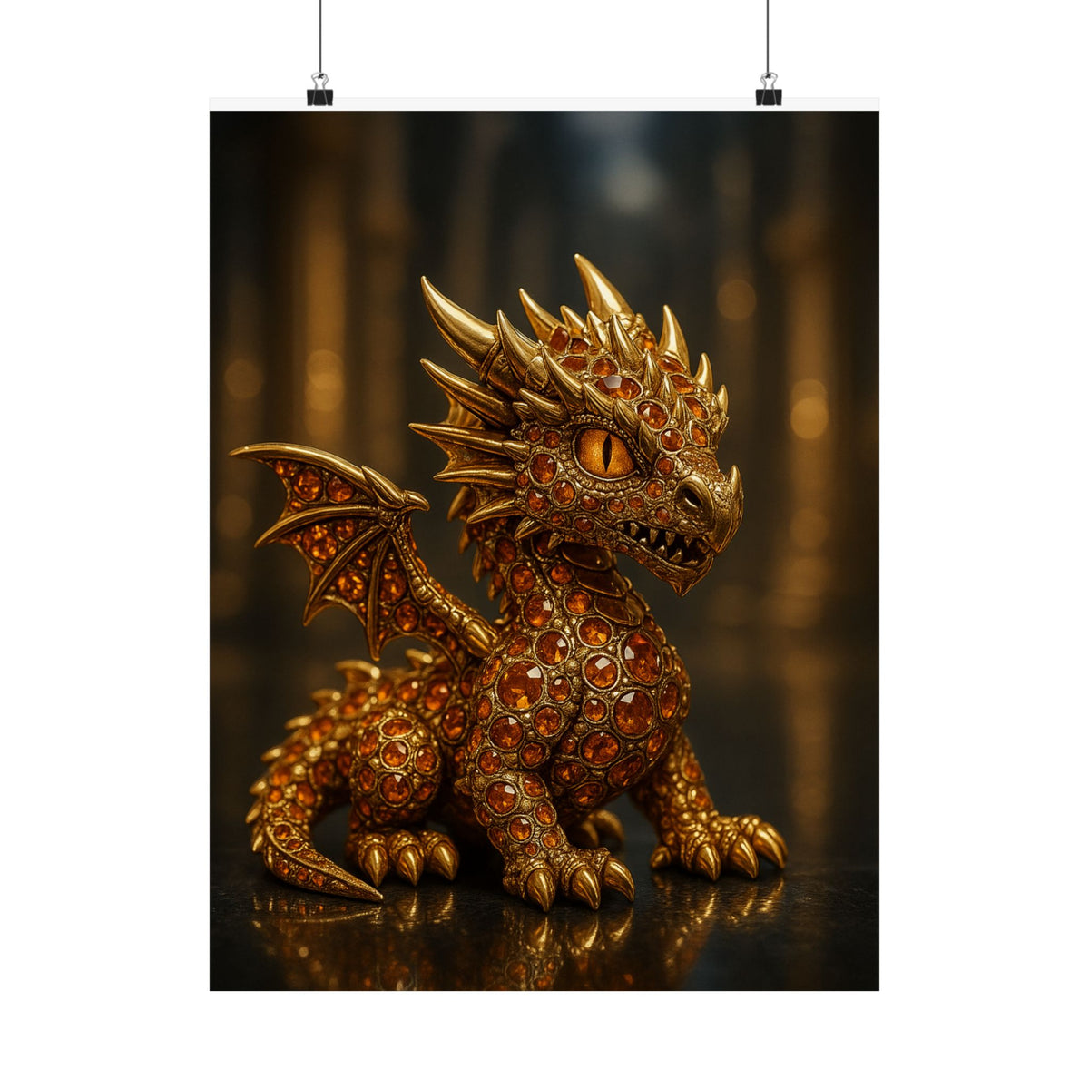 A Golden Orange Dragon Art Print, Satin Poster, Dragon Wall Art, Fantasy Decor, Gift for Gamers, Dragon Lover's Decoration
