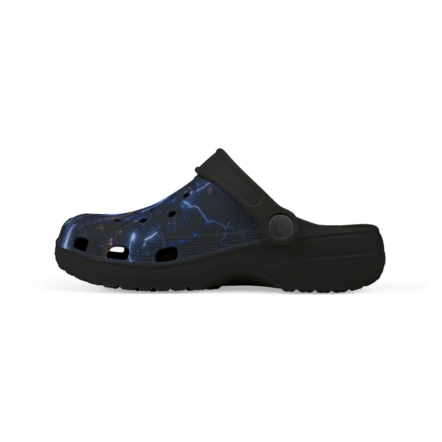 Kids Lightning Splash EVA Clogs — Blue Electric Pattern Kids' Garden Shoes