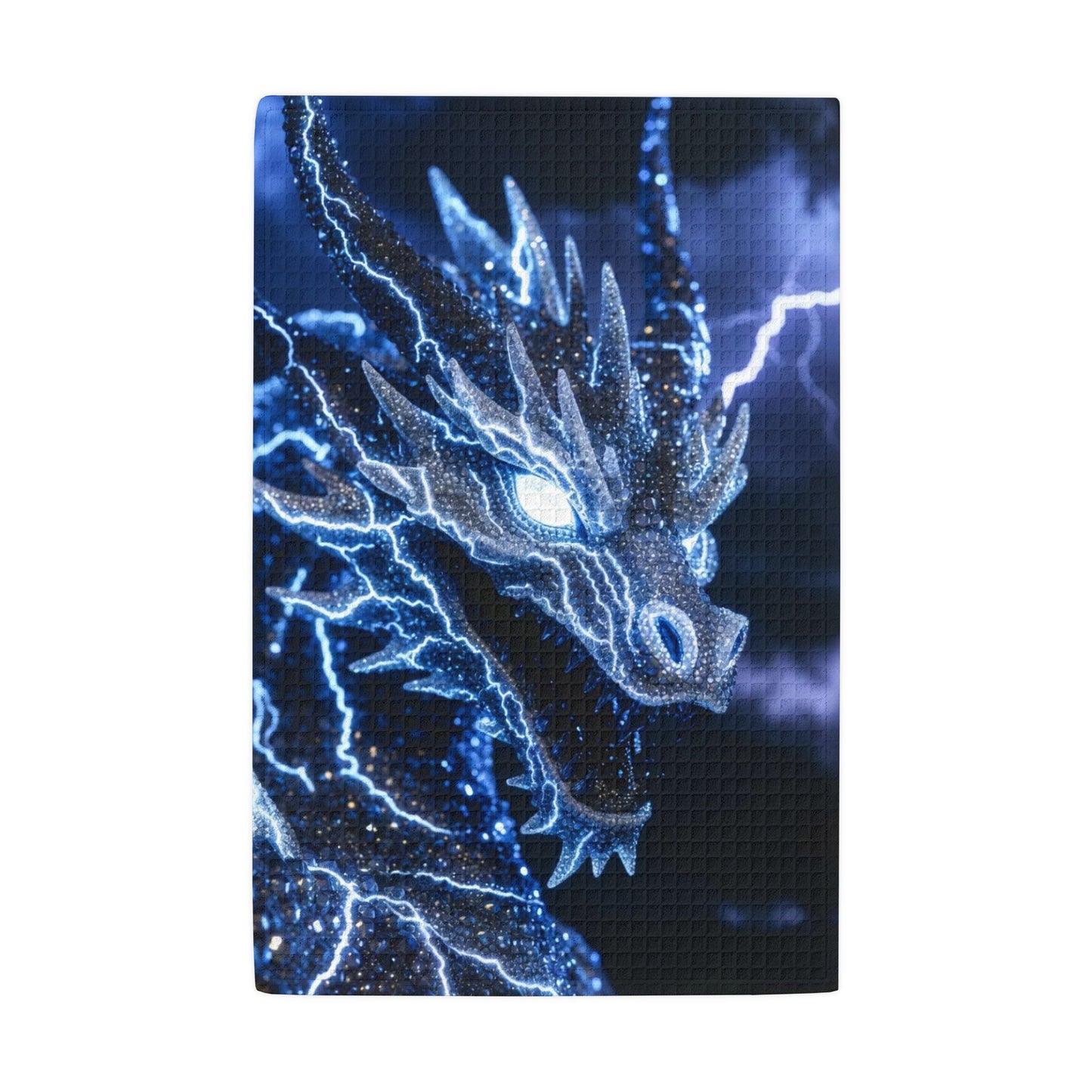Electric Blue Dragon Kitchen Towel — Waffle Weave Hand Towel
