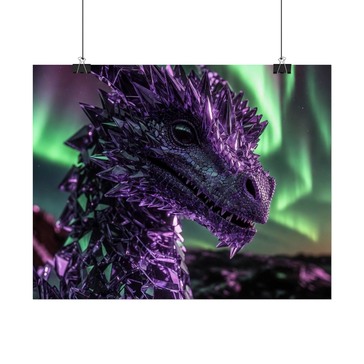 Aurora Dragon Rolled Poster — Purple Crystal Dragon Wall Art