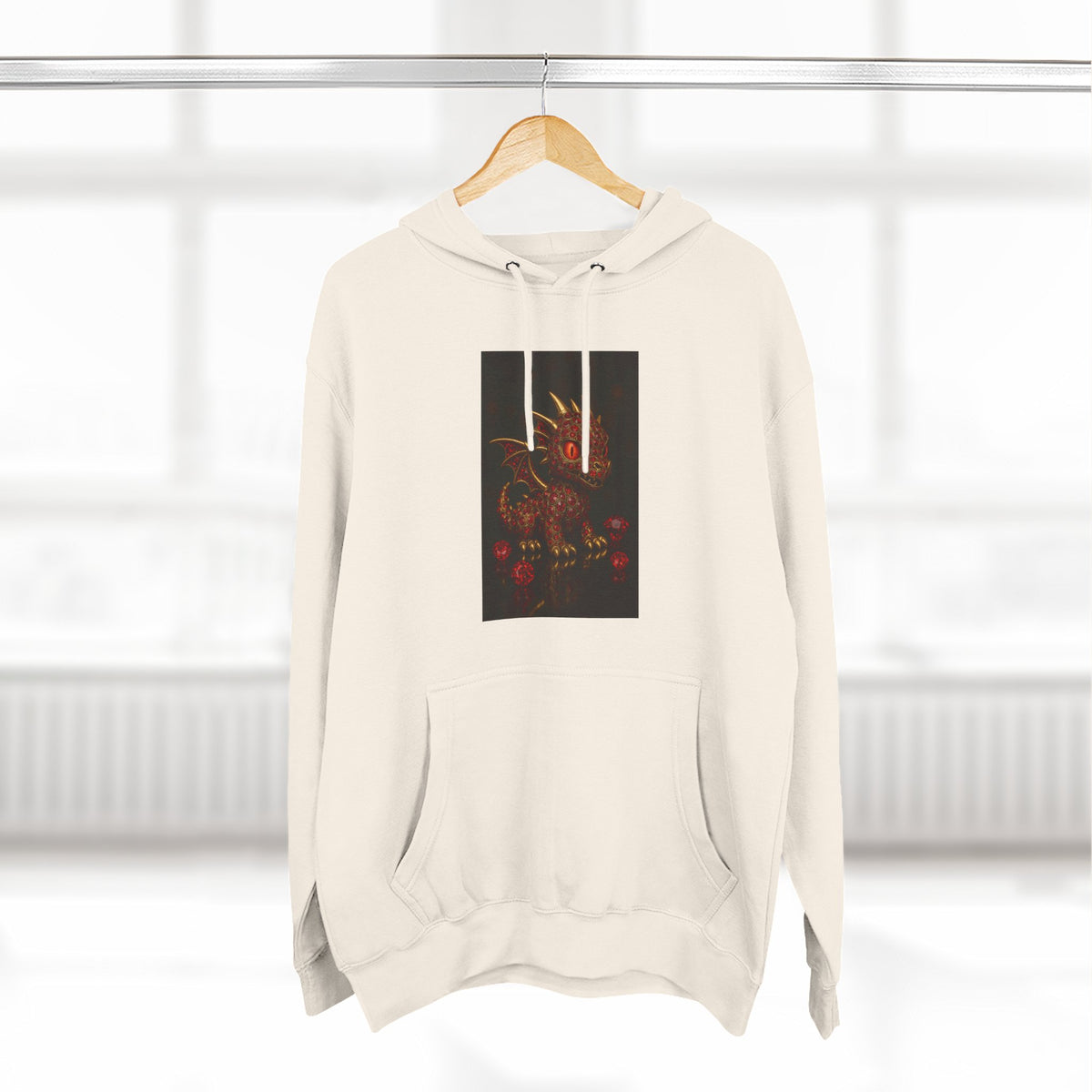 A RUBY RED Dragon Swirl Fleece Hoodie - Three-Panel Design for Fantasy Lovers