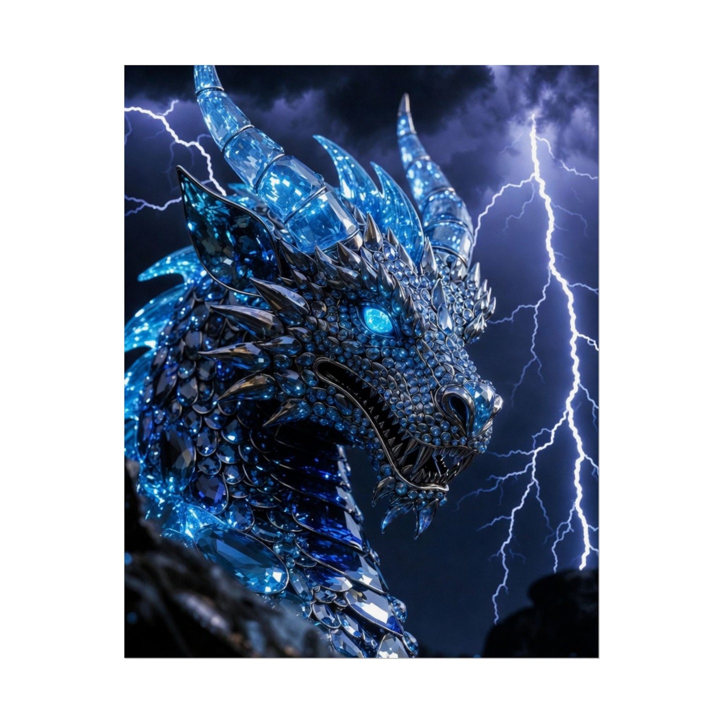 Blue Lightning Dragon Poster — Fantasy Wall Art Rolled Poster