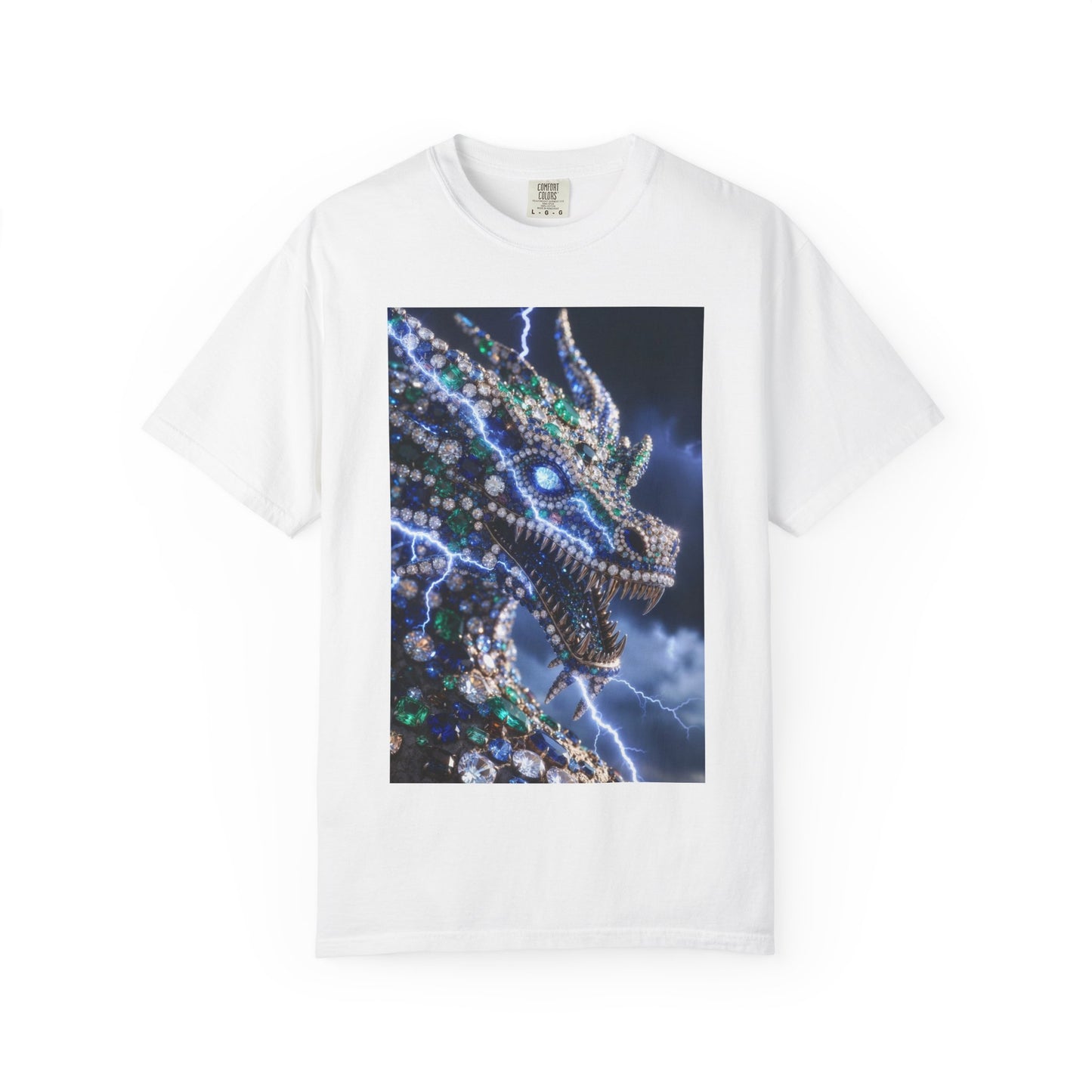 Dragon Lightning Graphic T-Shirt — Jewel-Studded Dragon Design