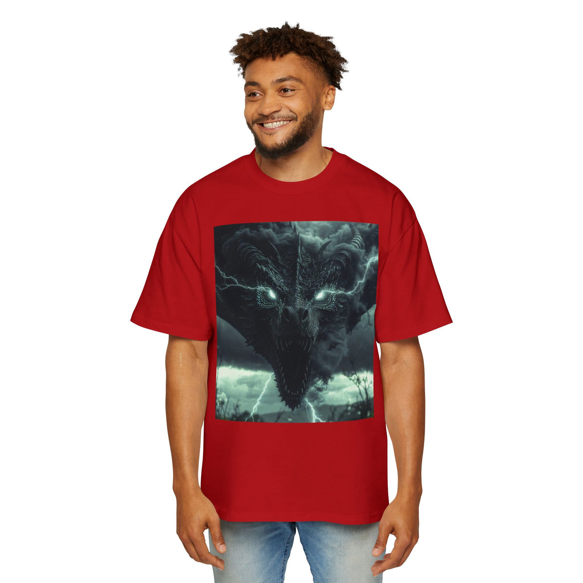 A Storm Dragon Graphic Tee — Dark Fantasy Oversized Men's T-Shirt
