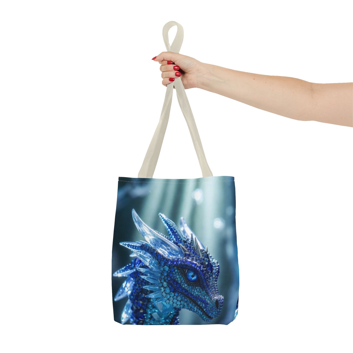 Blue Crystal Dragon Tote Bag — Fantasy Art All-Over Print