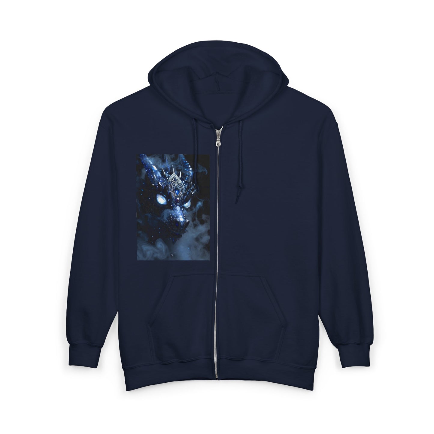 Dragon wolf Spirit Full-Zip Hoodie — Mystic Blue Wolf Portrait Zip-Up