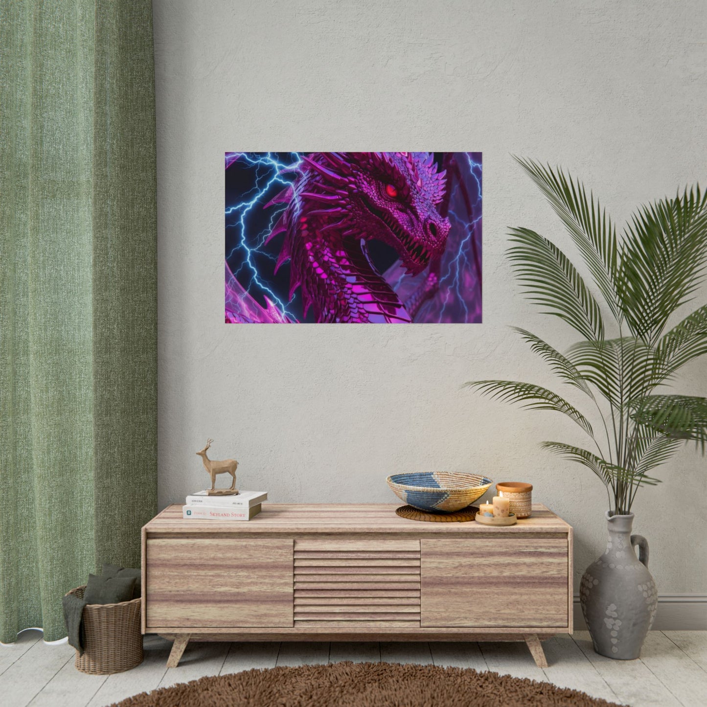 Pink Electric Dragon Poster — Fantasy Wall Art Rolled Poster