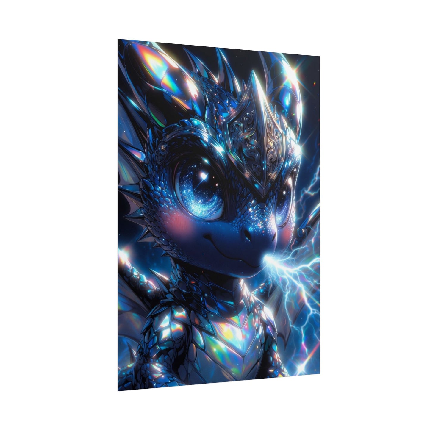 Shiny Blue Dragon Rolled Poster — Cute Electric Fantasy Wall Art