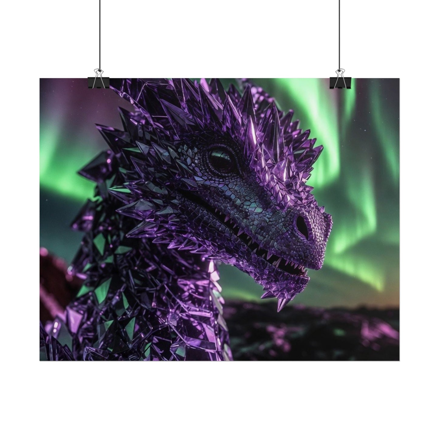 Aurora Dragon Rolled Poster — Purple Crystal Dragon Wall Art